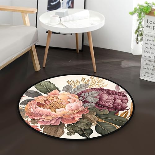 Miniatura 2 de Vnurnrn Alfombra redonda con flores elegantes, antideslizante, para interiores, alfombra circular para sala de estar, puerta, entrada, dormitorio,