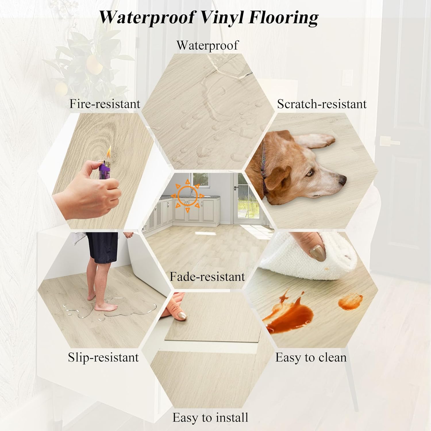 Mysflosy Peel & Stick Floor Tile, 36-Pack 54 Sq.Ft Waterproof Luxury Vinyl Flooring Self-Adhesive, Wood-Look Vinyl Planks for DIY Installation