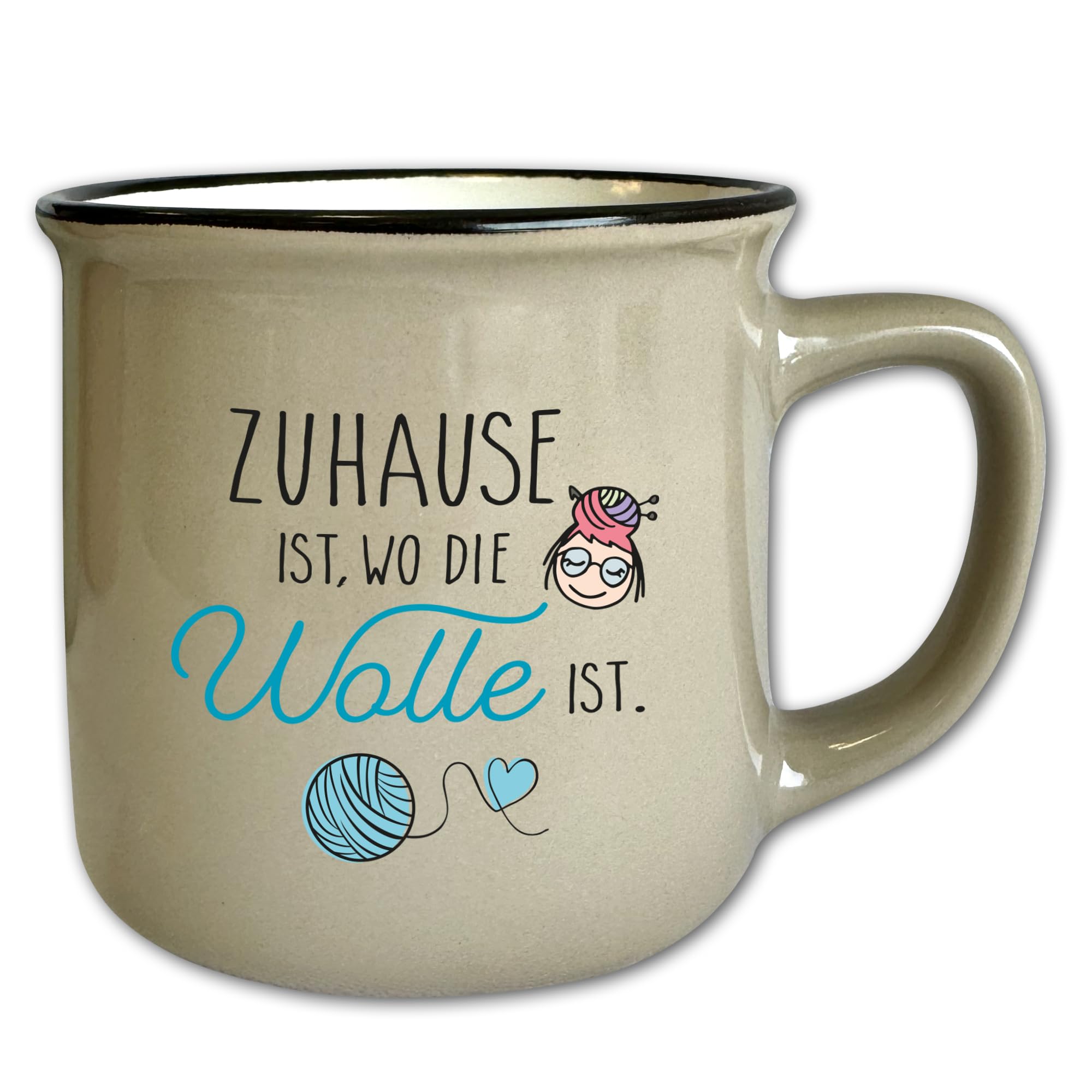 Frida's Tassen-Set Vintage 6 Motive Keramik Wolle Stricken Häkeln Geschenk Retro 330 ml