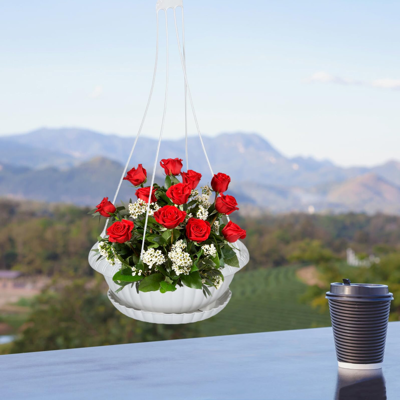 YARNOW 2 Vasi Sospesi per Piante da Esterno con Ganci e Sottovasi Fioriere Decorative da Appendere per Balconi e Finestre Plastica Riutilizzabile Salvaspazio per Interni ed Esterni