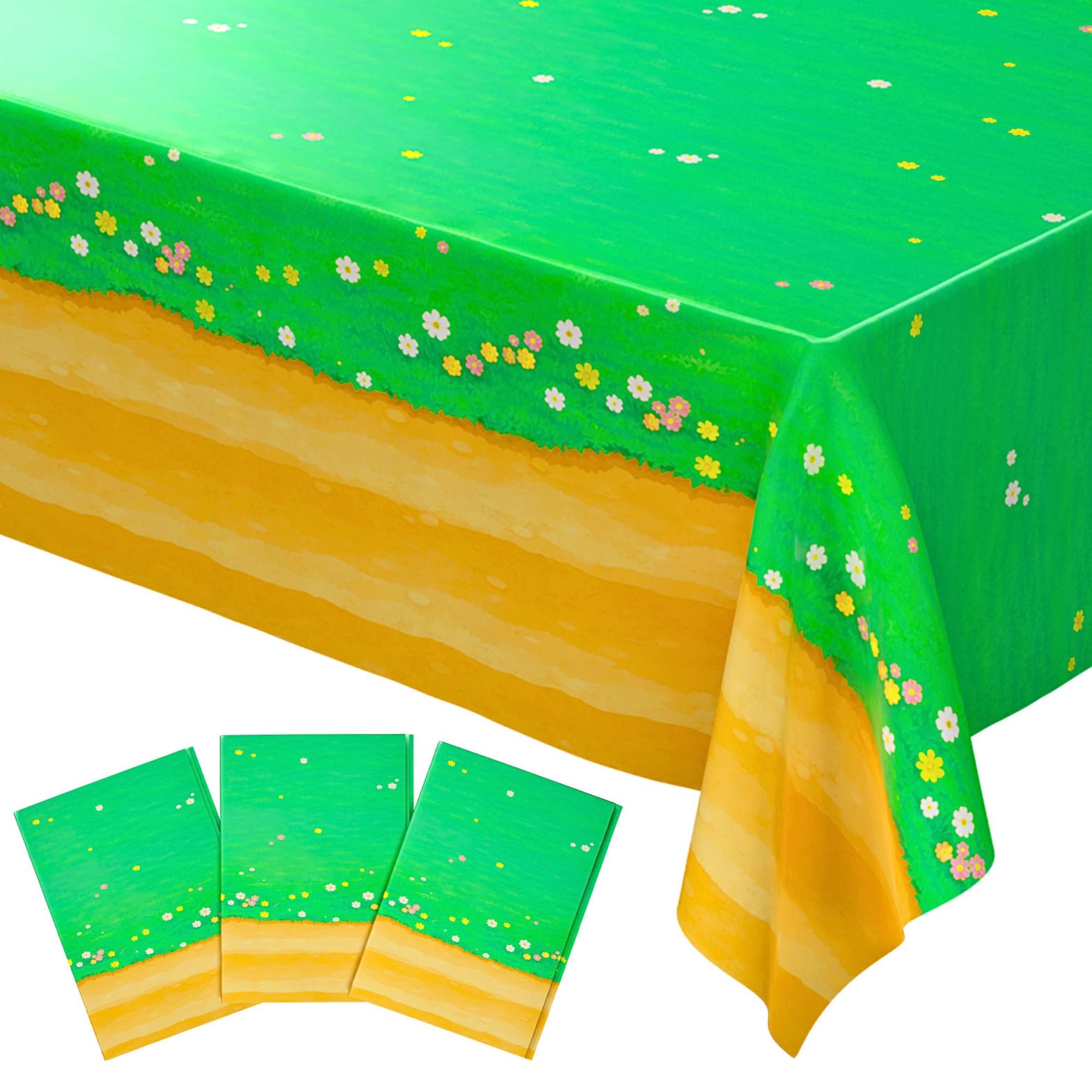 Blue Orchards Meadow Terrain Table Covers (Pack of 3) 108" x 54" – Gamer Party Decorations, Gaming Party Tablecloth, Grass Theme Decor, Birthday Supplies, Game Night Decor, Cozy Game Table Covers