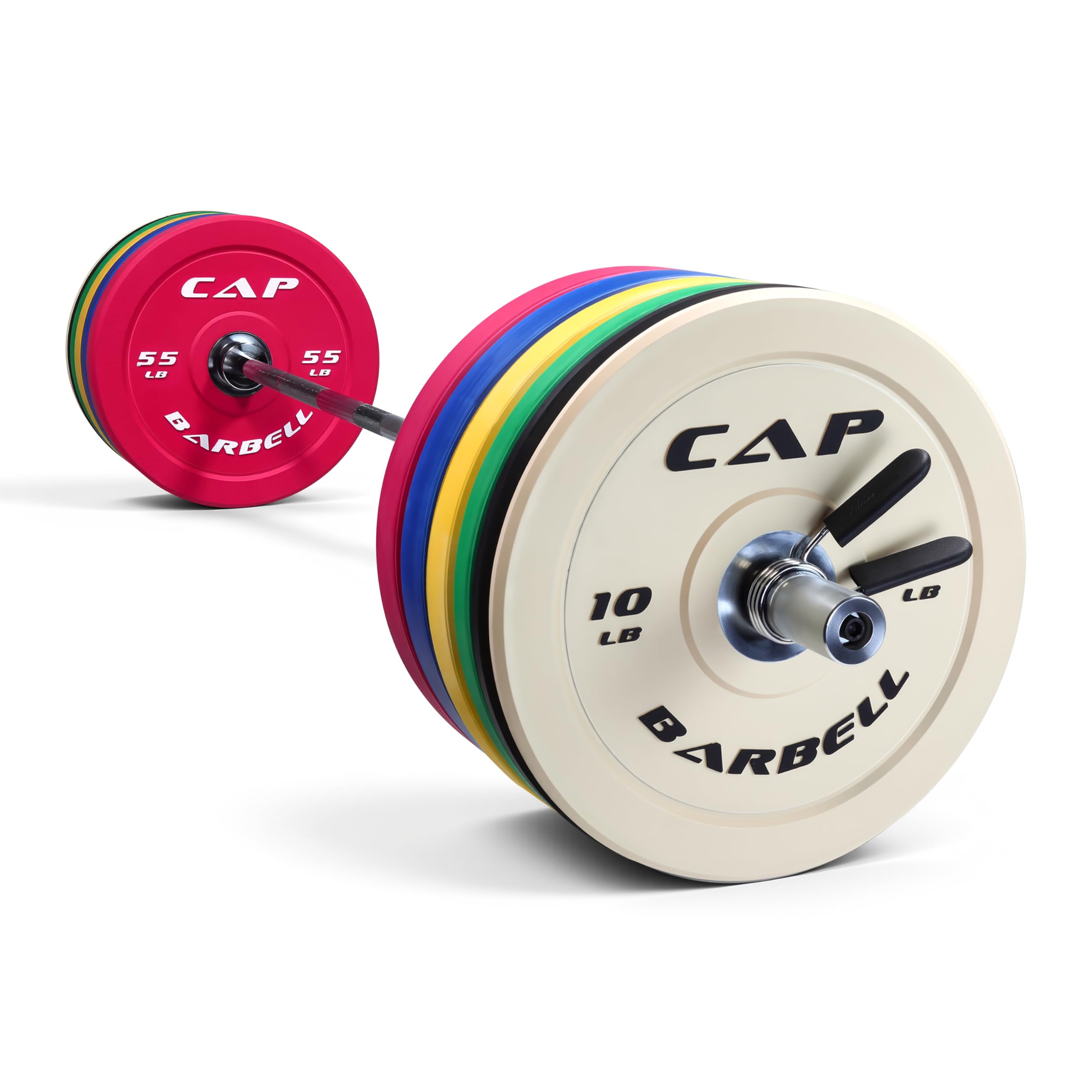 CAP Barbell 370 lb Competition Olympic Weight Set with 7ft Chrome Barbell &amp; Color Bumper Plates