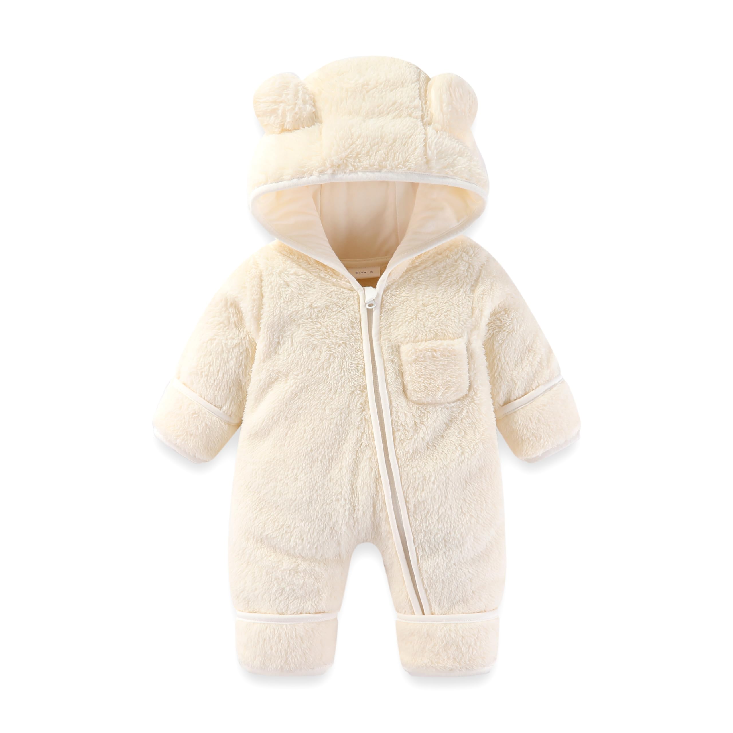 AiWMGL Newborn Baby Bear Outfit With Fold-Over Mittens and Footies Girls Boys Winter Fleece Clothes Hooded Romper Snowsuit