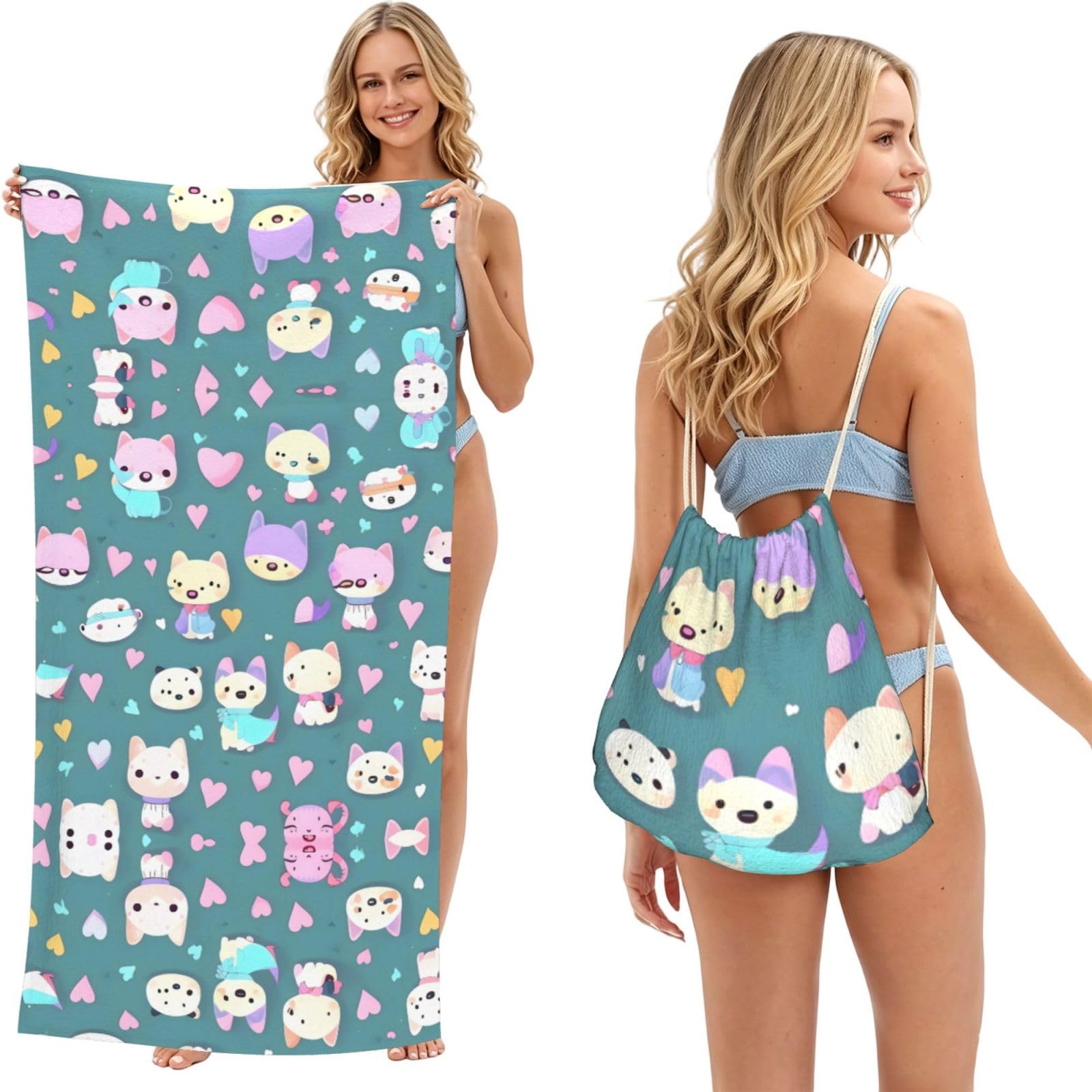 SXZVVBN Cute little fox 2-in-1 Beach Towel Bag, Quick Dry Sand Free Travel Towel Backpack for Adults