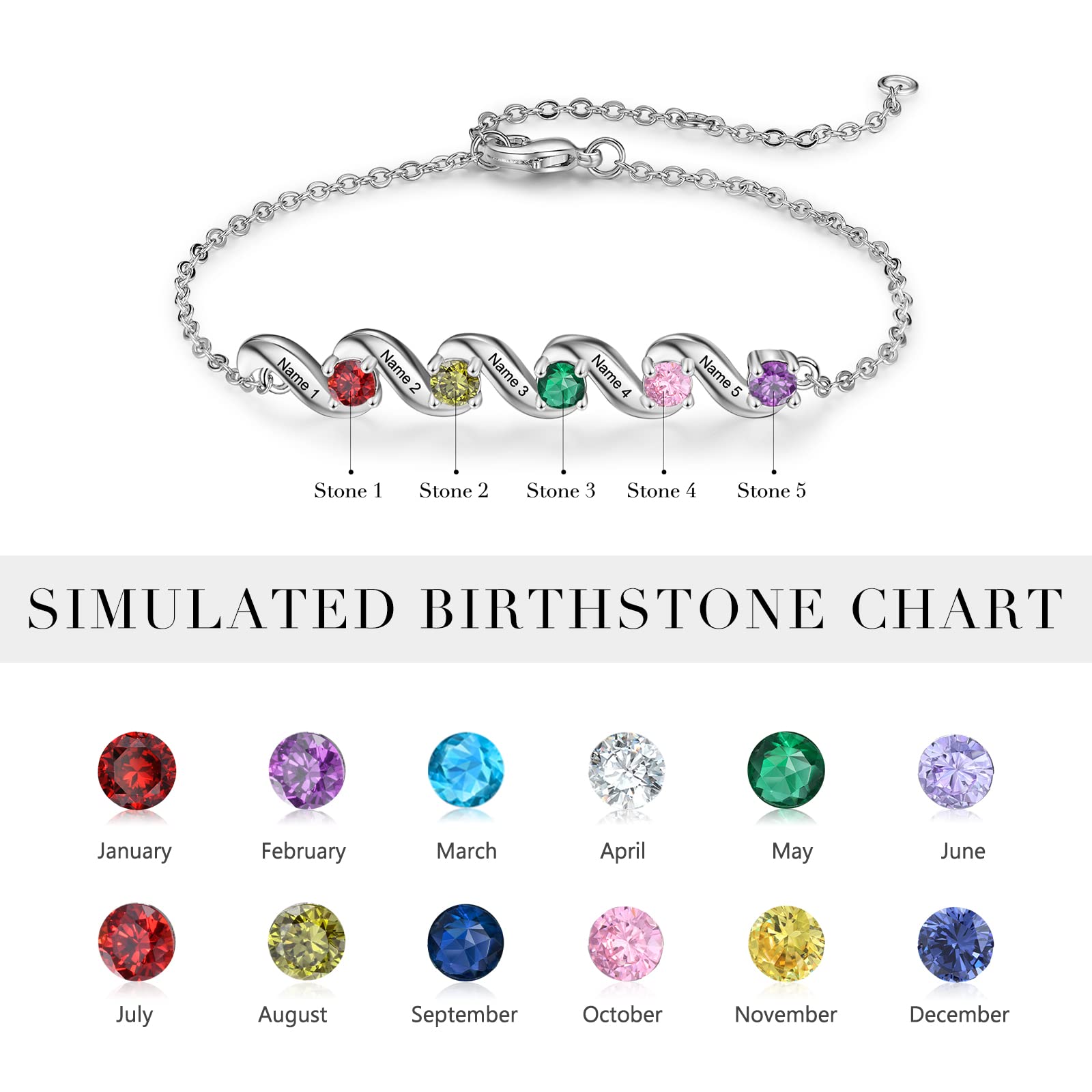 kaululu Bracciale Donna Personalizzato Ciondolo Infinito Coppia Cuore Foto Bracciale Catena Regolabile Simulato Birthstone Inciso Nome Bracciali per Madre Figlia BFF Regali commemorativi (Oro Rosa 2)