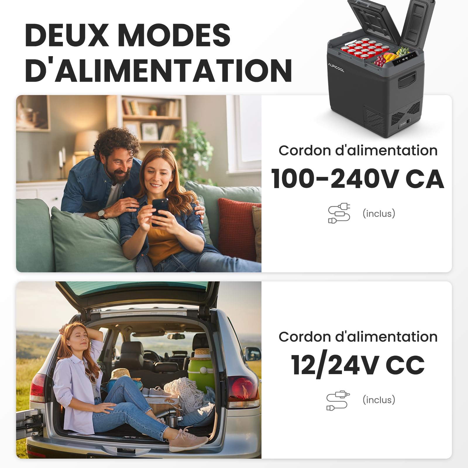 Alpicool KLS58 Réfrigérateur de Voiture 47L avec APP,Dual Zone Glacière à Compression 2026,12V/24V DC 100-240V AC,Frigo Voiture pour Camion,Camping,-20℃-20℃,Plateau à Glaçons Offert,Noire
