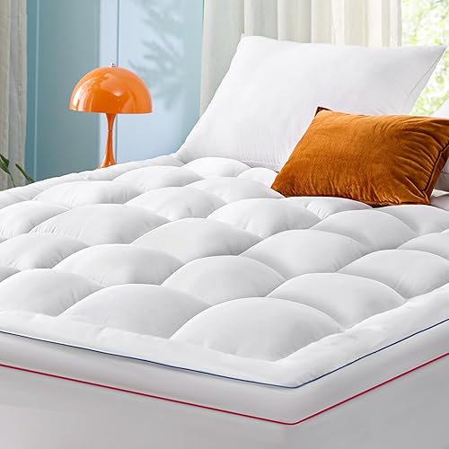 Bedsure King Mattress Topper - Extra Thick Mattress Pad Cover with Deep Pocket fits up to 21", Plush Soft Pillow-Top Bed Topper for Back Pain Relief, Overfilled with Down Alternative Filling, White