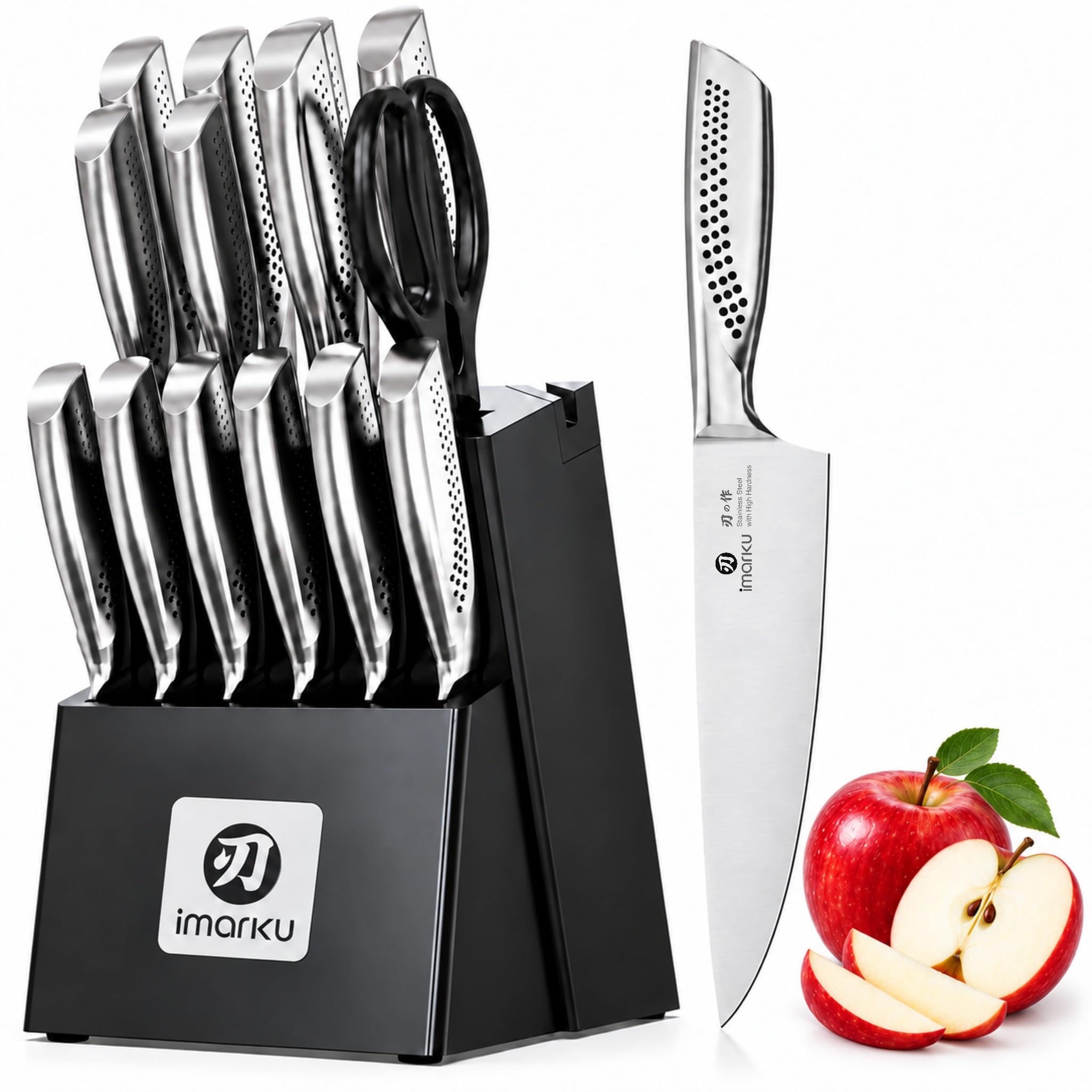 imarku 15PCS Knife Set with Block, Razor Sharp, High Carbon Stainless Steel