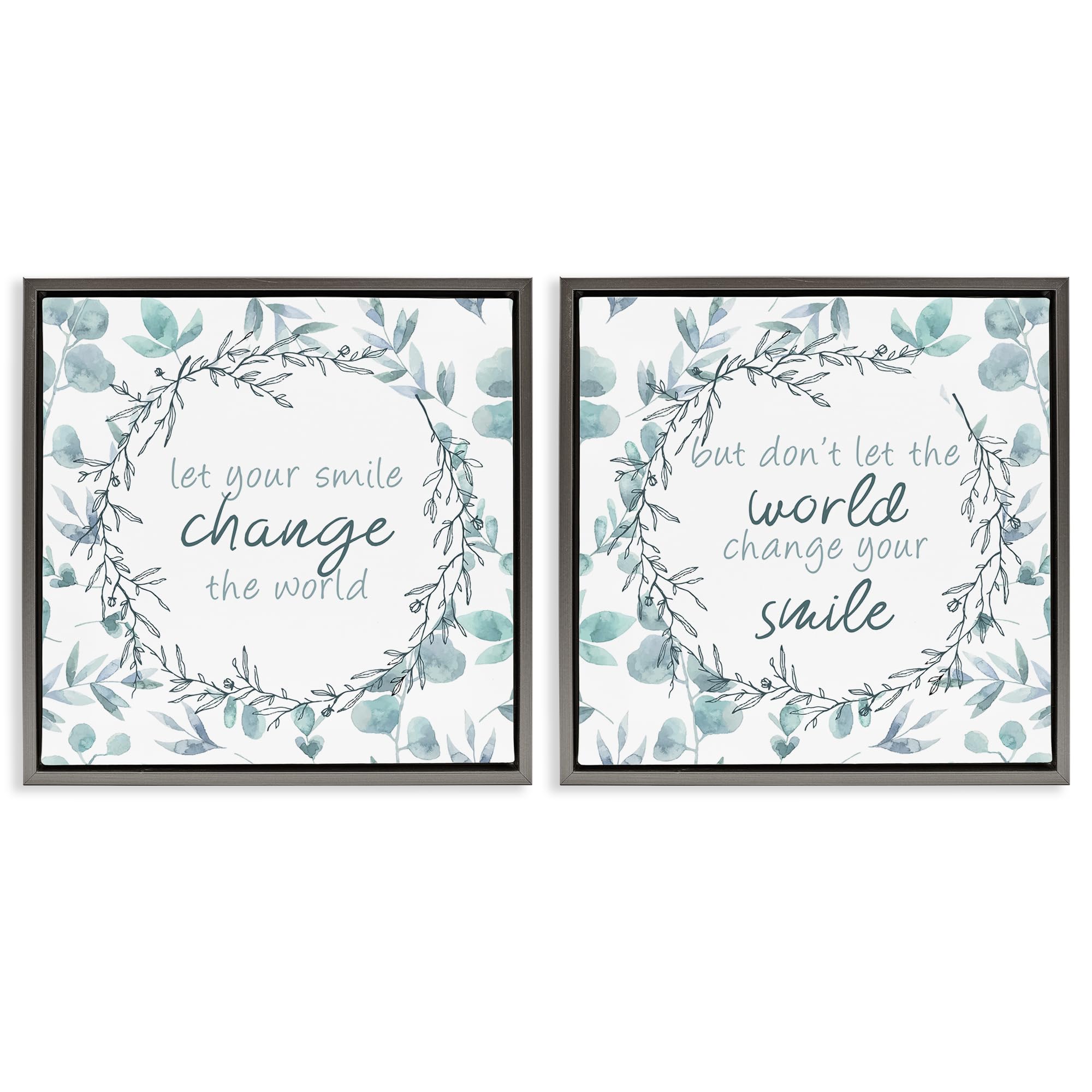 Stupell Industries Floral Smile Quote Inspirational Floral Quote, 24 X 24 Inch Canvas In Floater Frame Set