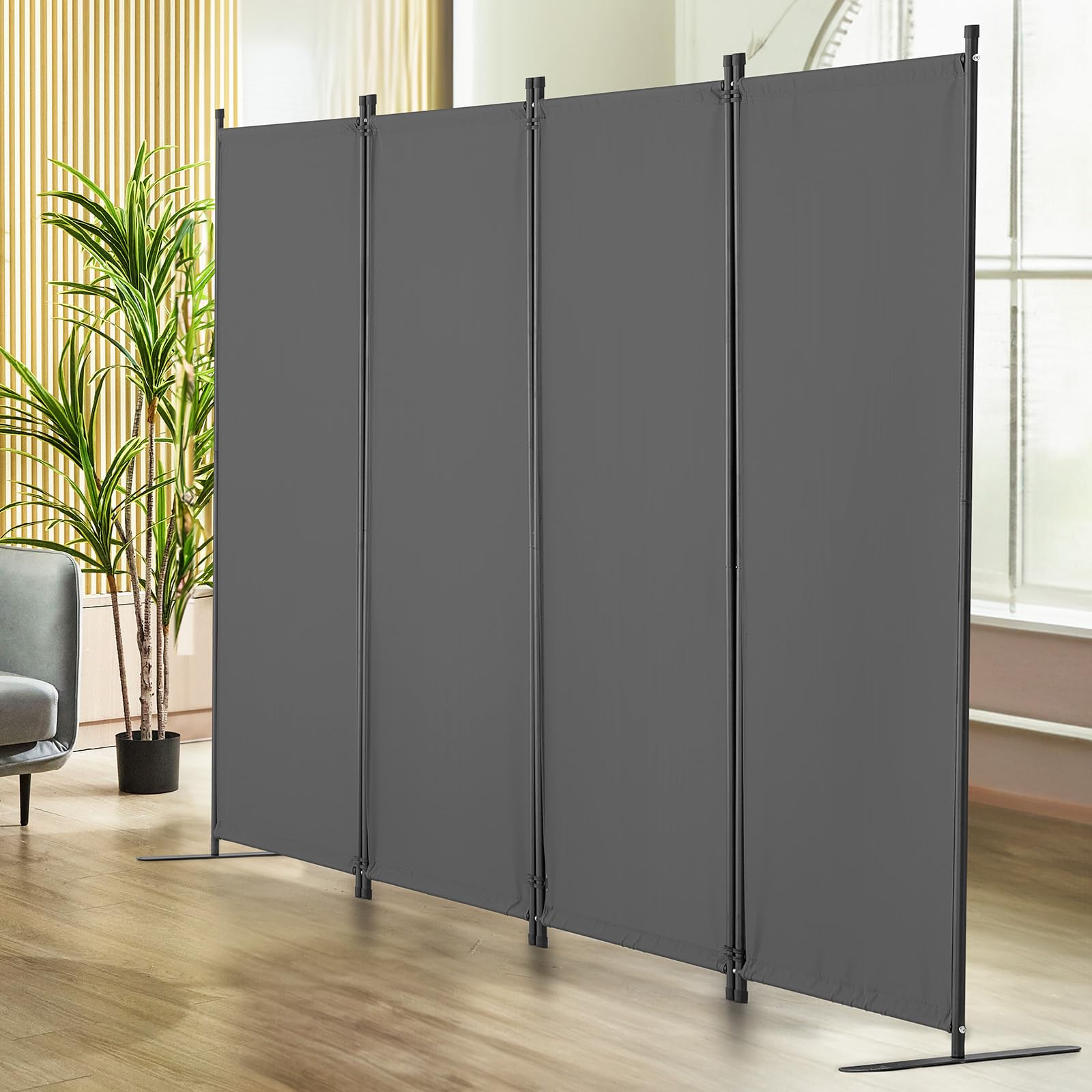 VEVOR Cloison de séparation en Tissu, séparateur de pièce Pliable à 4 Panneaux, paravent de confidentialité intérieur pour Bureau, Chambre, Salle à Manger, Maison, autoportant, 228x45x172,5 cm, Gris