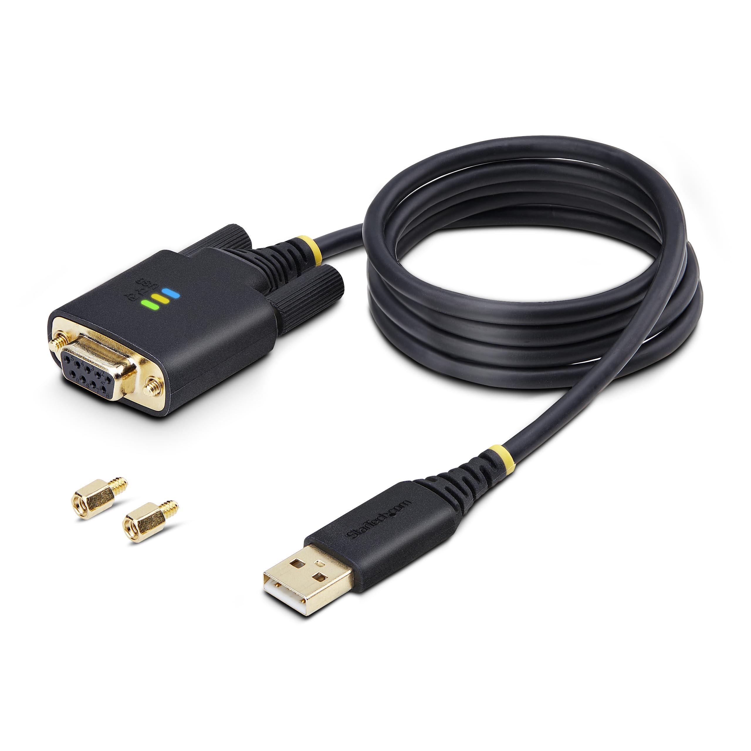 StarTech Cable Adaptador USB a Serie de Módem Nulo RS232 1m - Retención COM - FTDI - USB DB9 - Tornillos Intercambiables - Indicadores LED