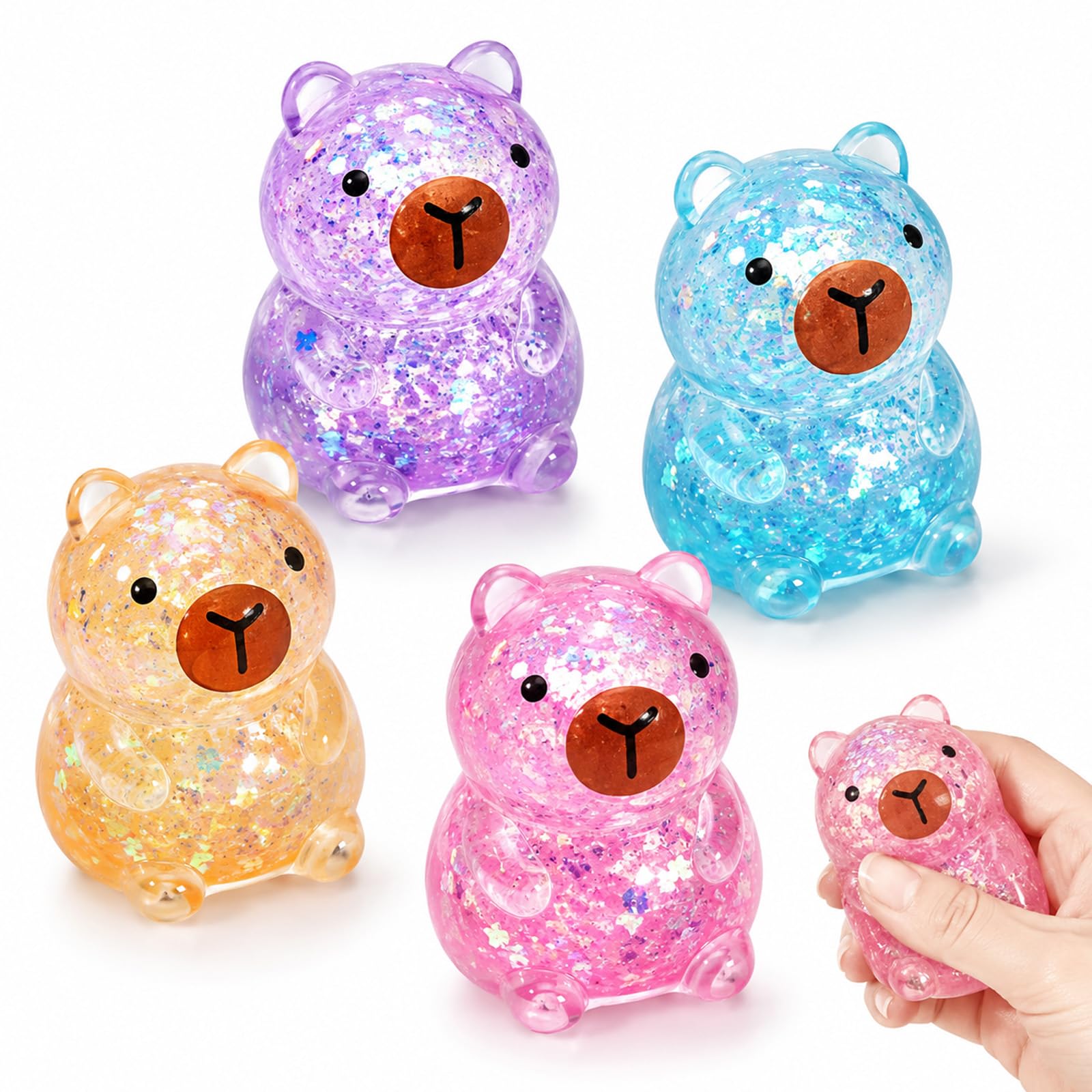 GLQYGZ 4 PCS Capybara Squishy, for Office Workers, Desk Decor for Focus Enhancement, 4 Random Colour, Squishy Capybara Collectibles