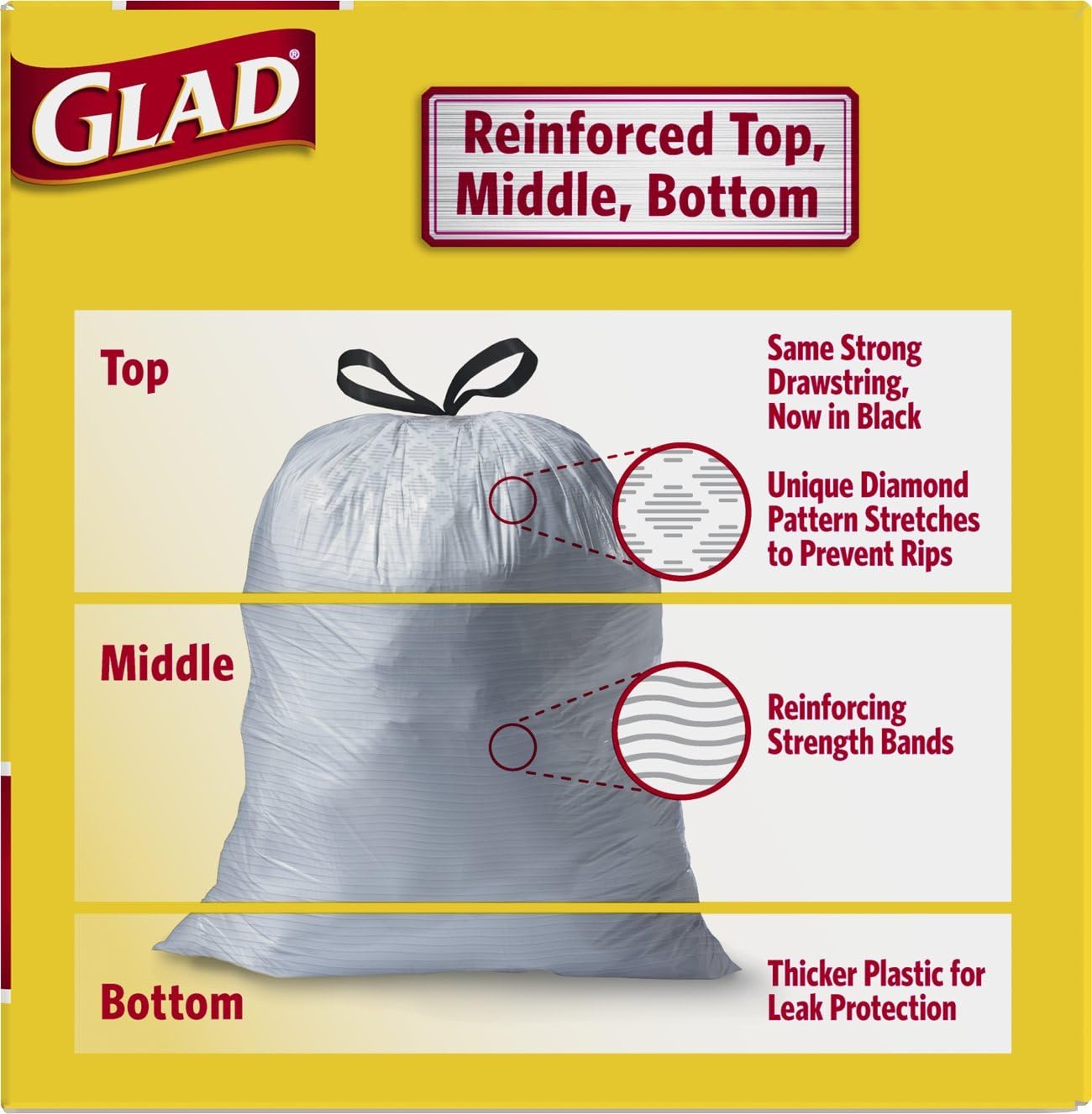 Glad Trash Bags, Tall Kitchen Drawstring Garbage Bags, 13 Gallon, 45 Count