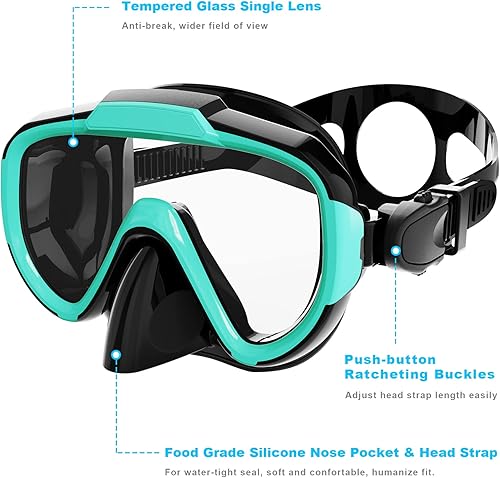 Miniatura 4 de Snorkel Set, Zipoute Snorkel Dry Top Snorkeling Gear for Adults, Panoramic Anti-Leak and Anti-Fog Tempered Glass Lens, Adults Adjustable Snorkeling