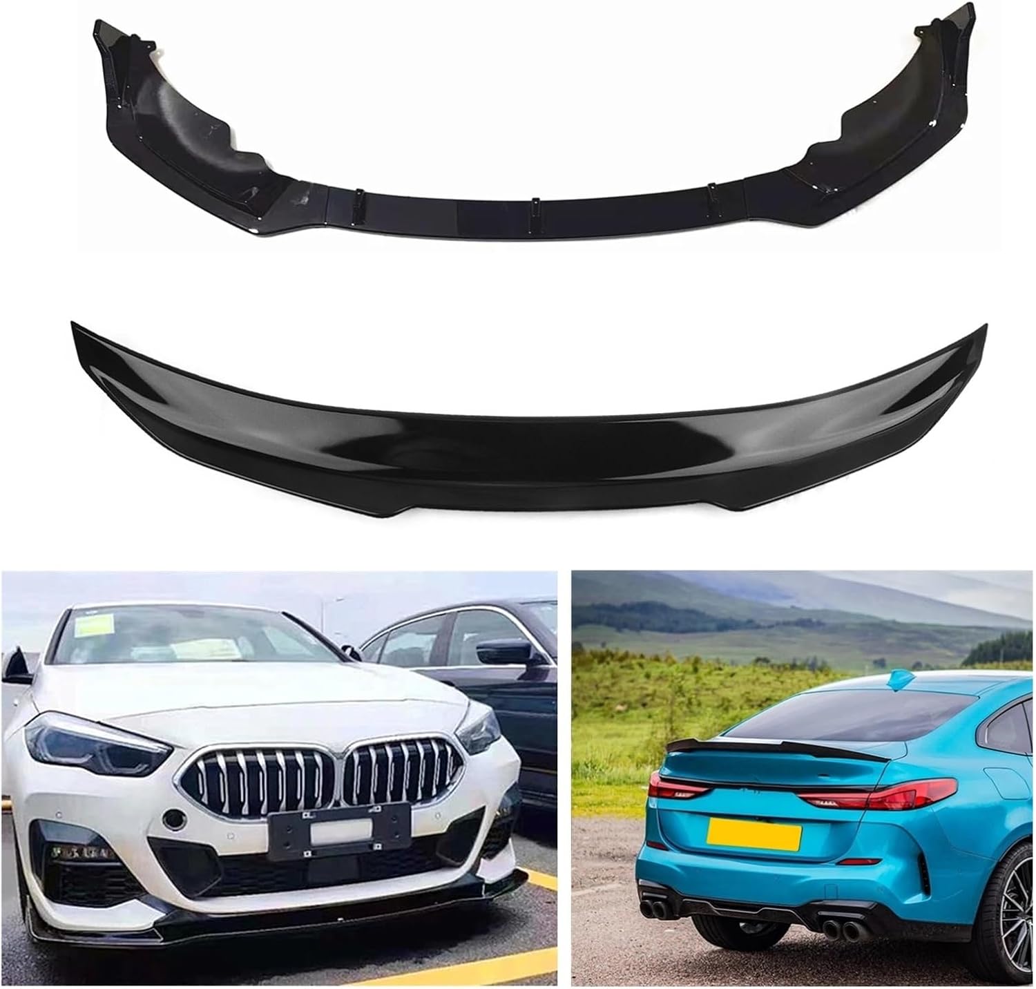 Compatible For BMW 2 Series F44 2020-2023 220i 228i M235i Front Bumper Lip+Rear Trunk Lid Spoiler Wing Splitter Gloss Black Car Body Kit(Glossy Black)