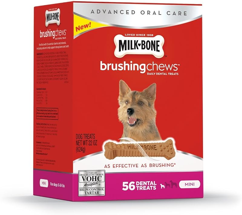 Masticables para cepillado de huesos de leche, golosinas dentales diarias para perros, mini, 56 unidades