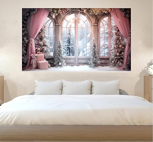 Miniatura 3 de Fondo de fotografía de árbol de Navidad rosa de 7 x 5 pies, fondo de fotografía de invierno, bosque de nieve, bebé, princesa, cumpleaños, fiesta Y,