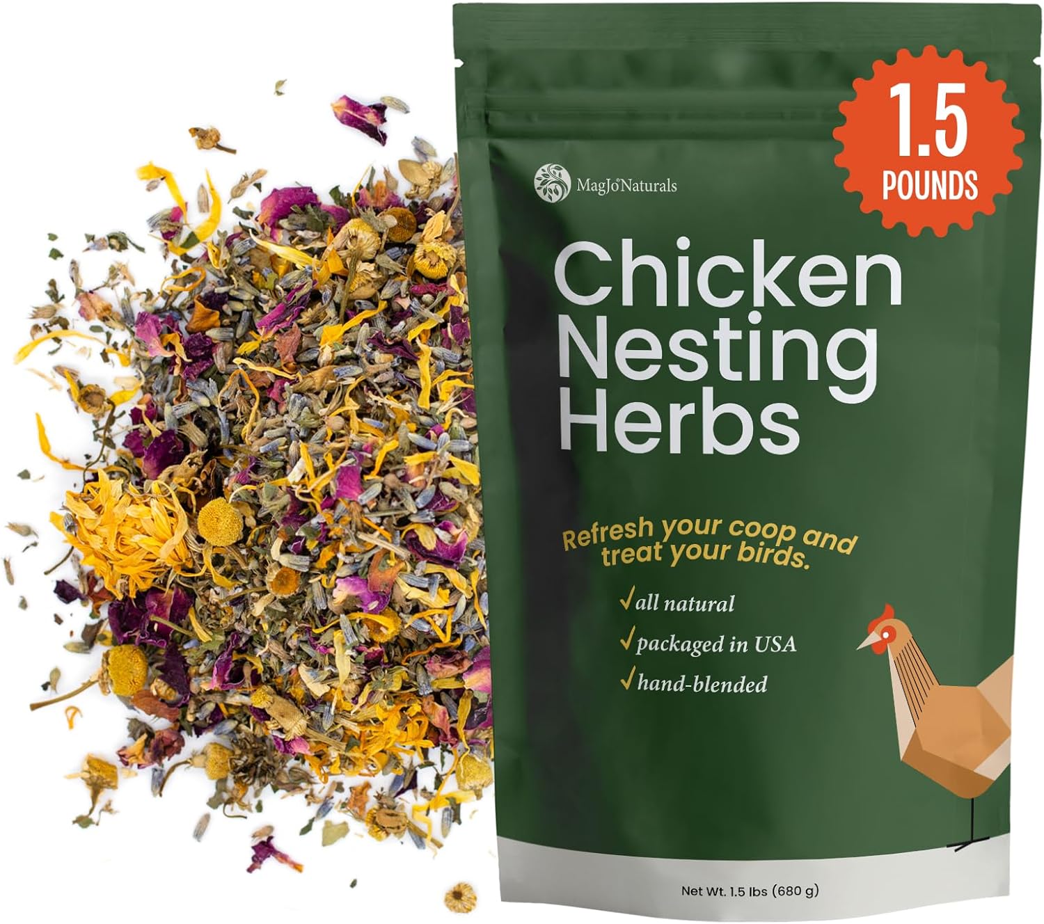 MagJo Chicken Nest Box Herbs, Bulk 1.5 pounds, Aromatic and Refreshes the Coop