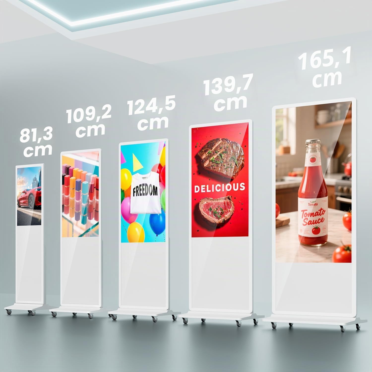 MWE 43 Zoll Touchscreen Digitaler Kundenstopper mit 4 Rollen, Werbedisplay Digital, LCD Digital Signage Display, Geeignet für Einzelhandelsgeschäft, Restaurant, Einkaufszentrum und Gewerbezentrum