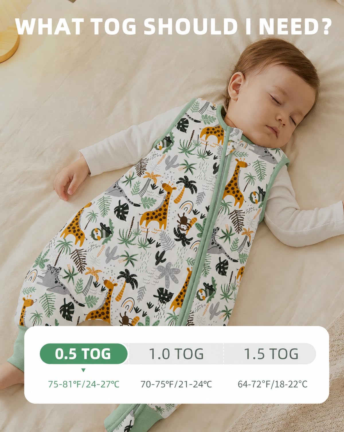 JiAmy Saco de Dormir para Bebé con Pies de Verano 1,0 1,5 TOG Paquete de 2 Algodón Manta Envolvente para Dormir Cremalleras Súper Transpirable para Niñas Niños 6 Meses - 6 Años