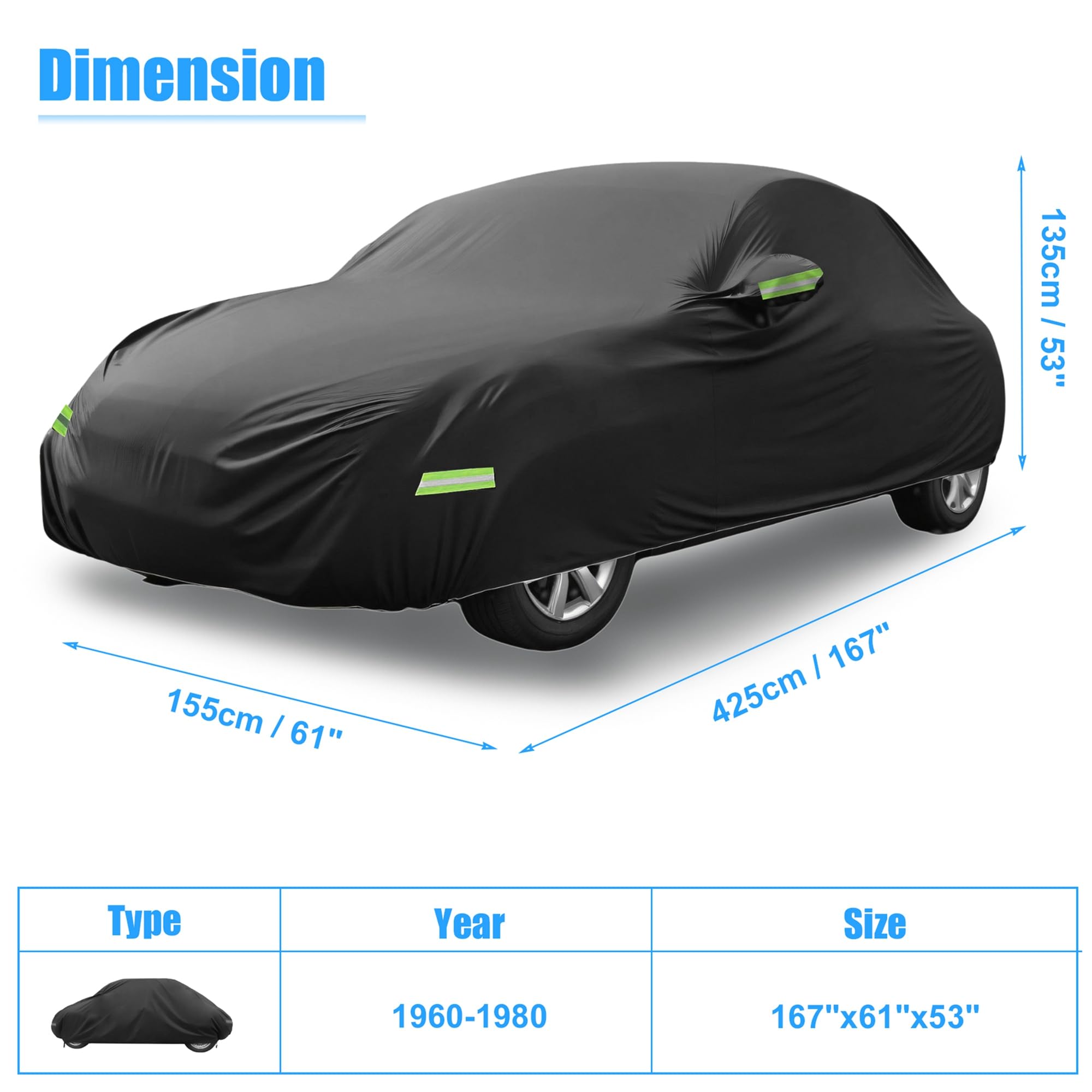 X AUTOHAUX Waterproof Car Cover for Volkswagen Beetle Bug-Sedan 2-Door 1960-1980 All Weather Beetle Full Car Cover with — view 6