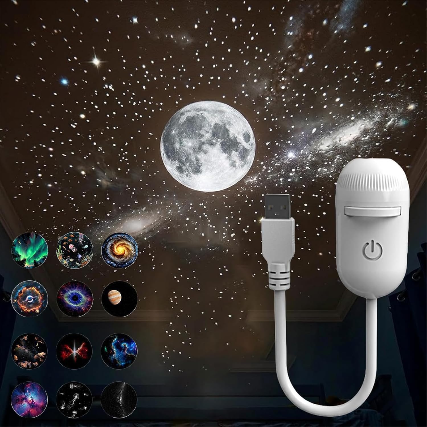 2-in-1 Galaxy Projector Night Light, Galaxy Projector 2 in 1-360° Adjustable Starry Sky Lamp with Multiple Projection Films & HD Images, Dimmable USB Star Light (with Touch 12-Pack)
