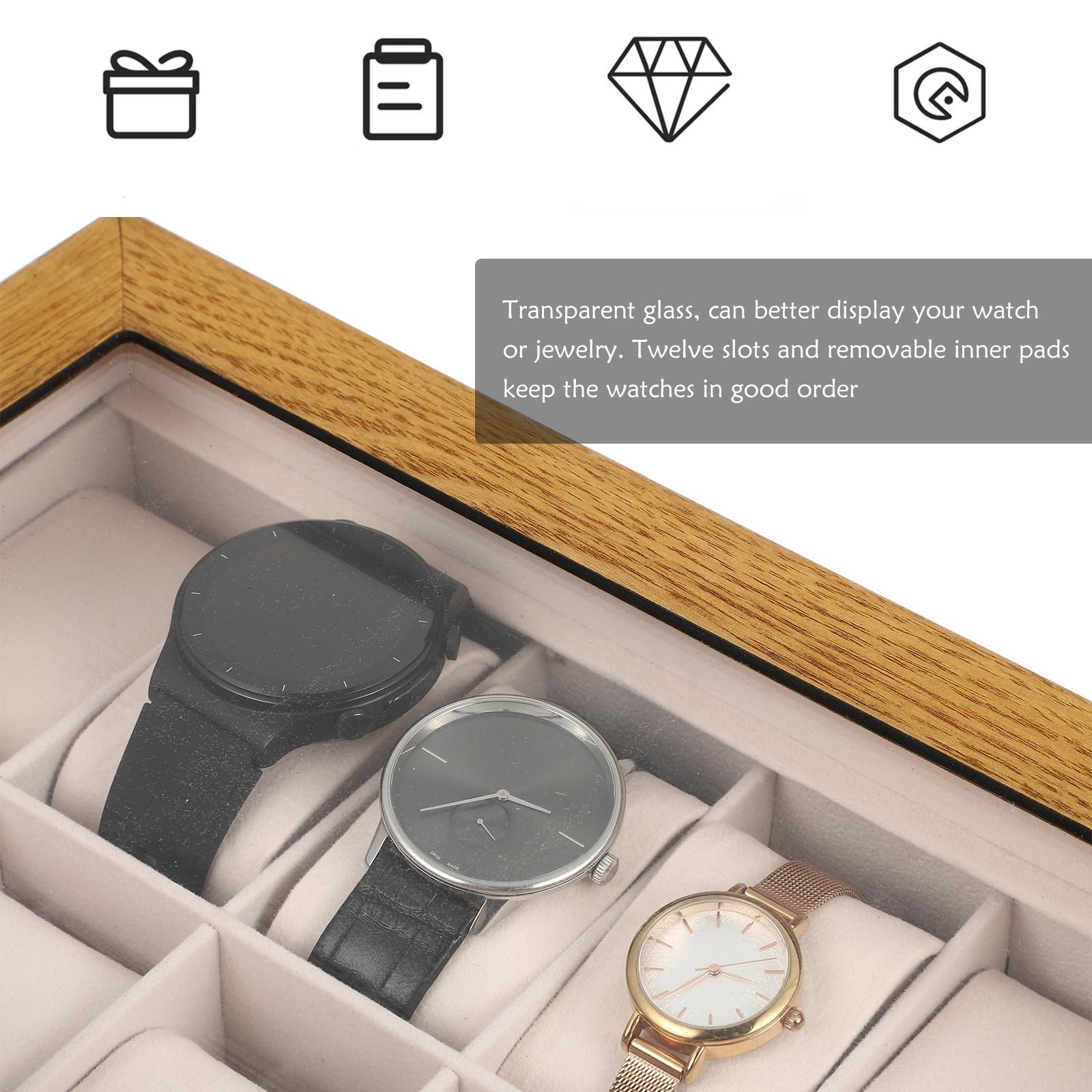 Toyvian Caja para Reloj de Pulsera de Madera, 12 Ranuras, Estilo Vintage
