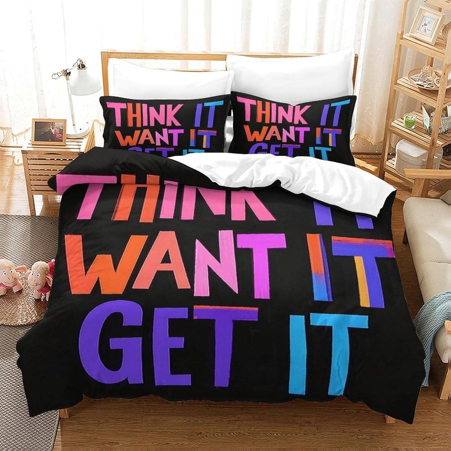 Śmieszne cytaty zestawy poszewek na kołdrę w rozmiarze king size, 230 x 220 cm, alfabet angielski, kolorowa, mikrofibra, hipoalergiczna poszewka na kołdrę z zamkiem błyskawicznym i 2 poszewkami na