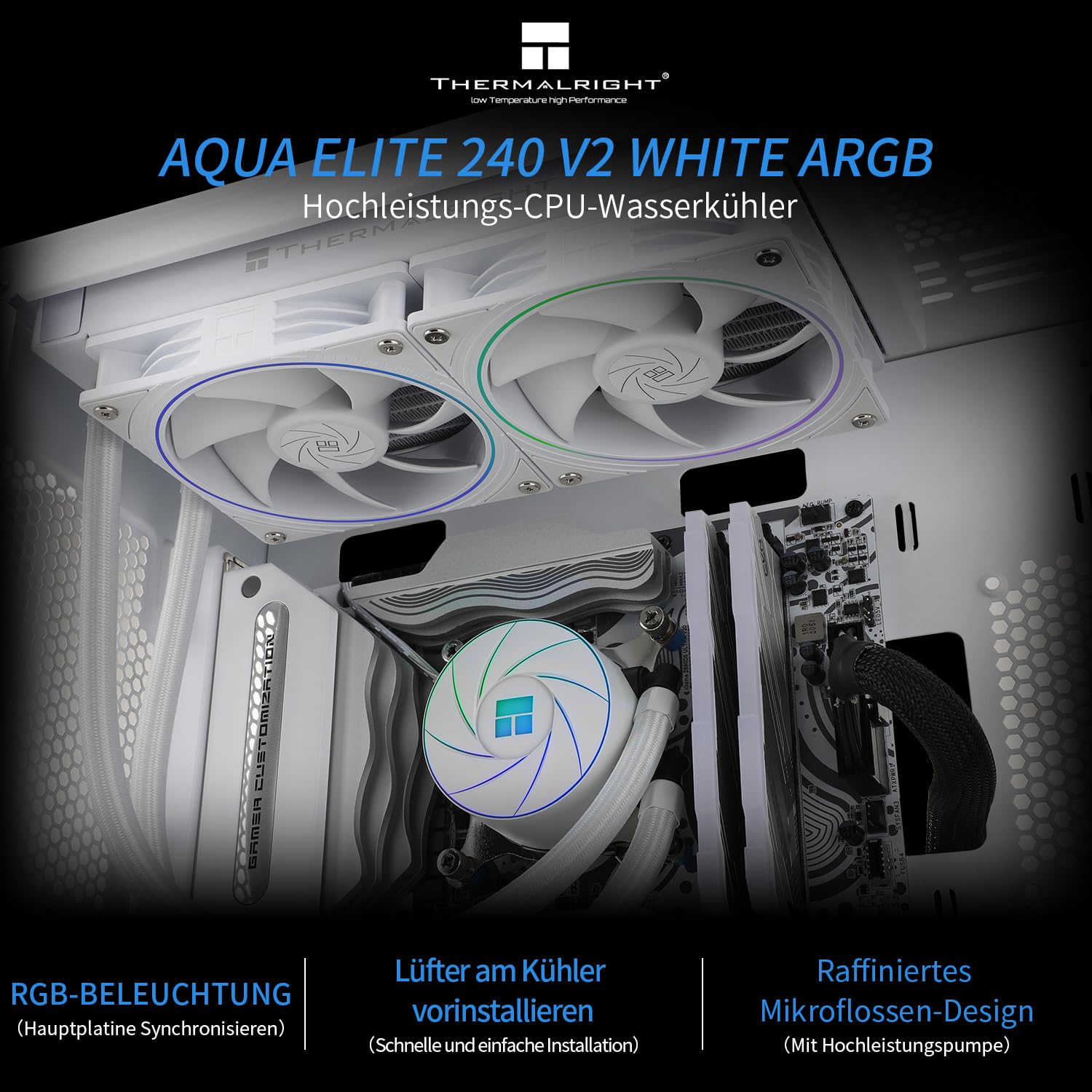 Thermalright Aqua Elite 240 ARGB V2 Refroidisseur de processeur liquide blanc double ventilateur PWM avec vitesse de 2 000 tr/min, refroidisseur d'eau CPU 240 pour ordinateur AMD/AM4/AM5 et Intel