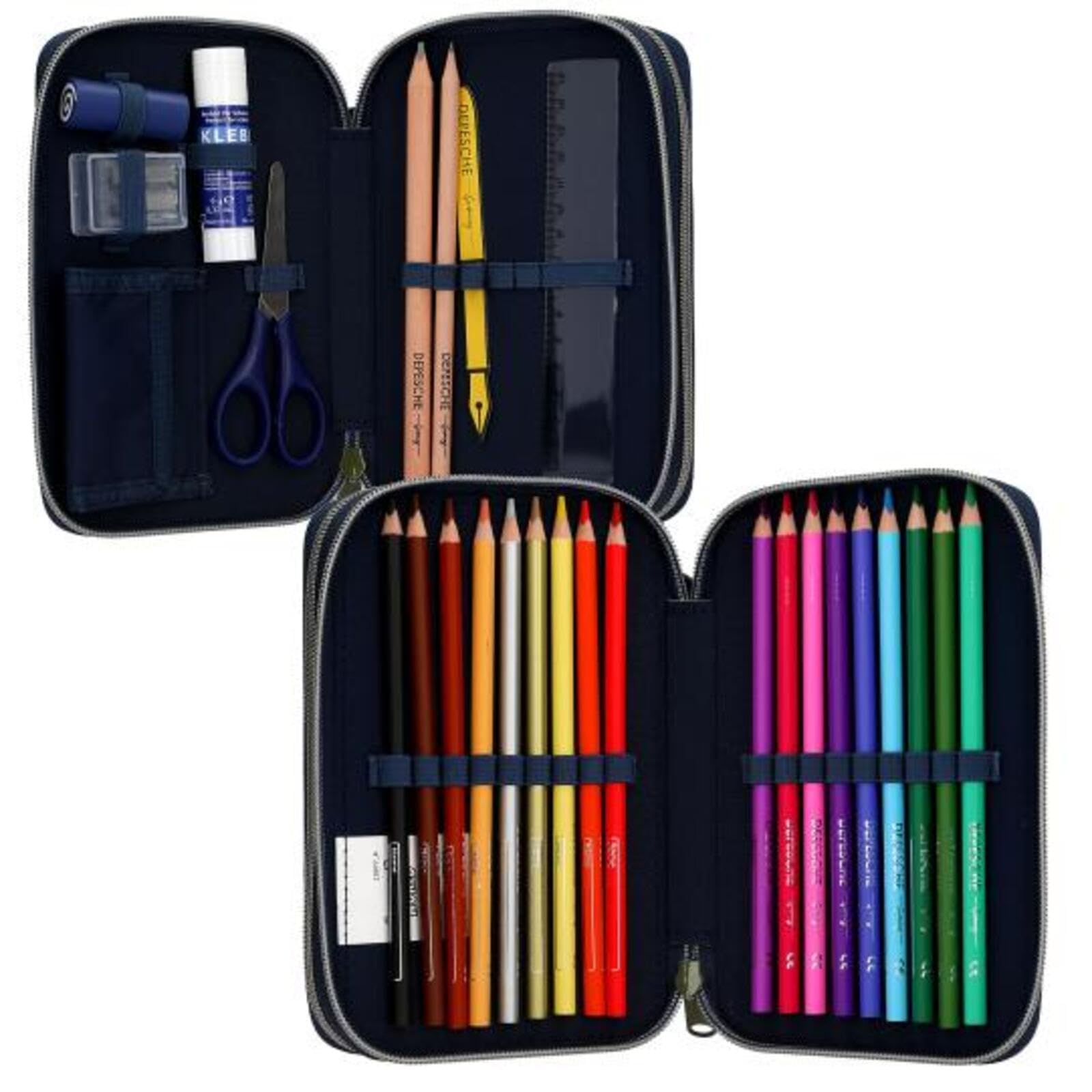 Depesche Adventure World - Zaino per la scuola e astuccio a 3 scomparti, motivo serpente scuro, zaino per la scuola con spalline regolabili, astuccio con matite colorate, forbici, righello, ecc