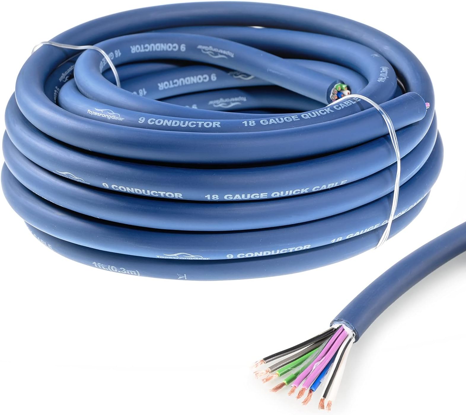 TOPSTRONGGEAR 20 Feet 9-Conductor Speaker Cable, 18AWG 100% OFC, 4-Channel Speaker Wire and Remote Wire (18 Gauge)