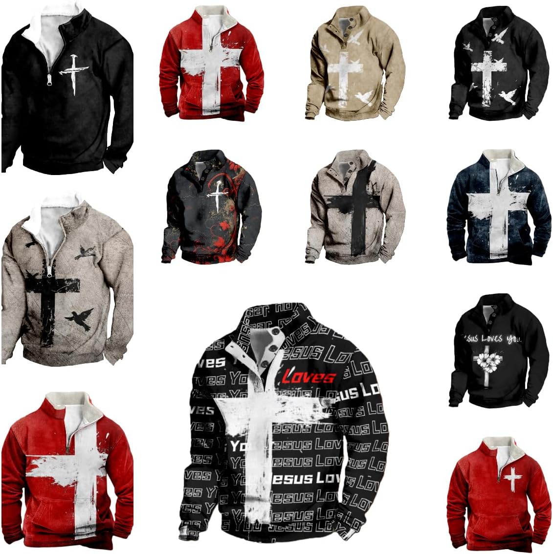 Christian Hoodies for Men Cross Graphic Big And Tall Crewneck Pullover Religious St... - Image 4