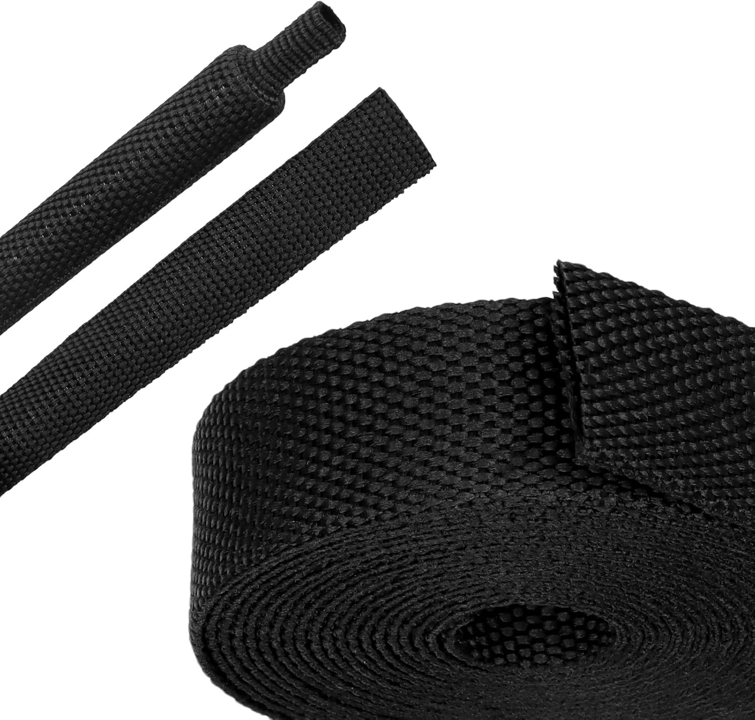 Heat Shrink Braided Sleeving, 10ft 2:1 Shrinkable Fabric Heat Shrink Tubing, Wear-Resistant Car Cable Wires Hoses Protection, Ideal Fit Irregular Shape Hose (Black, 1")