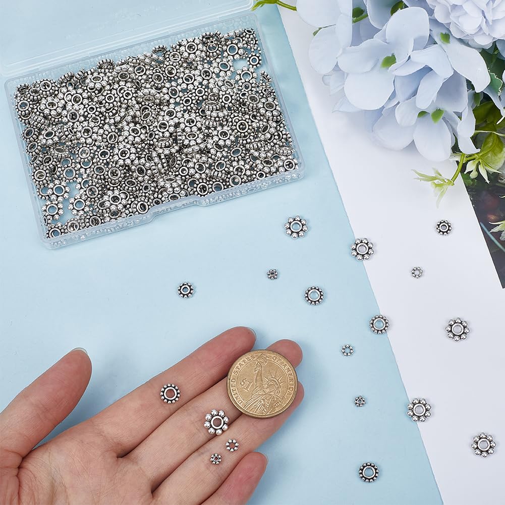 SOFPLATE 1 Box 500pcs Tibetan Silver Spacer Beads Silver Daisy Spacer Beads Small Assorted Metal Snowflake Flowers Bead Bulk for Jewelry Making Earrings Christmas Bracelets Supplies Diy Crafts - Image 3