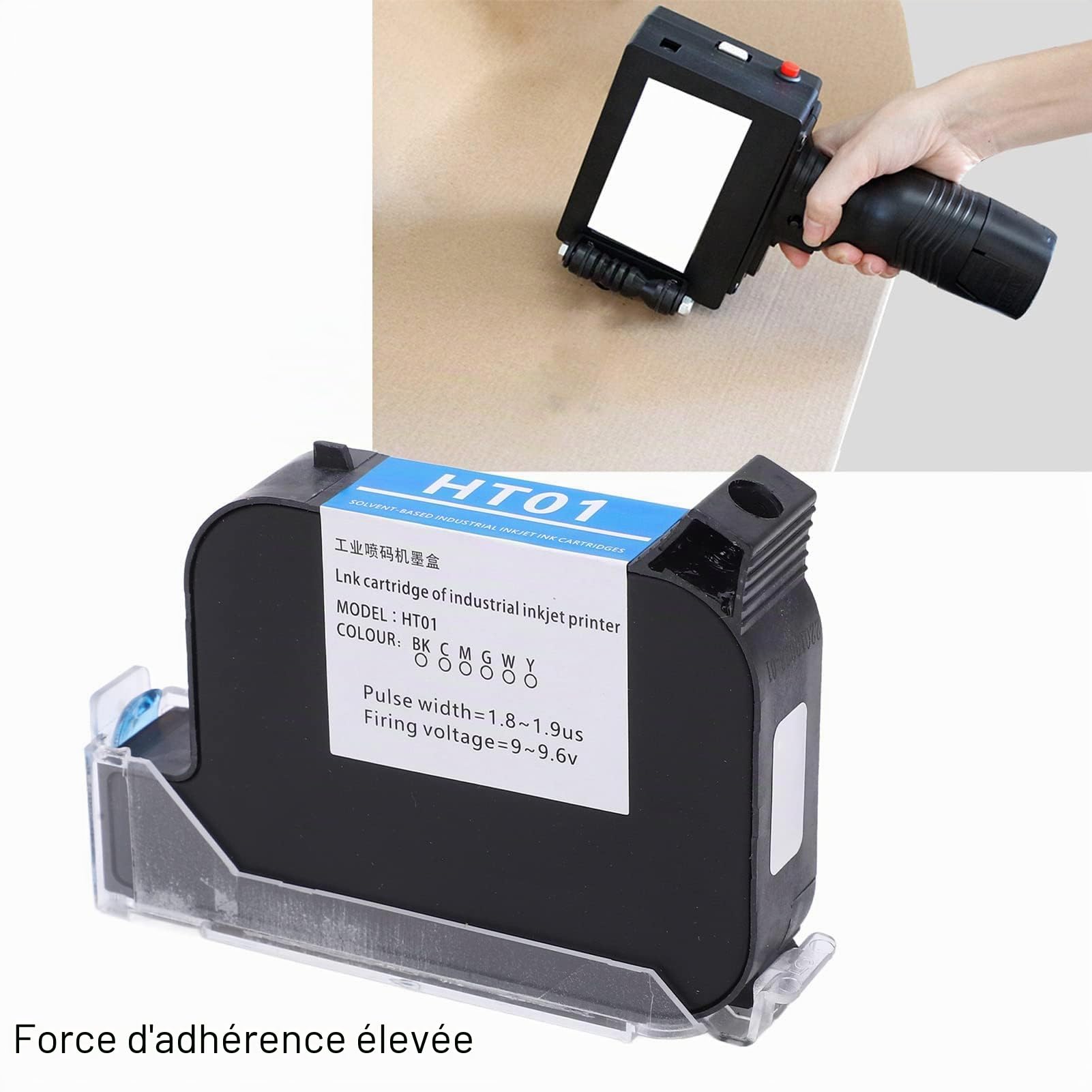 Fafeicy Cartouche d'encre D'imprimante Portative HT01 42ML, Remplacement de Cartouche D'imprimante à Jet d'encre à Séchage Rapide 12.7mm (Le Noir)