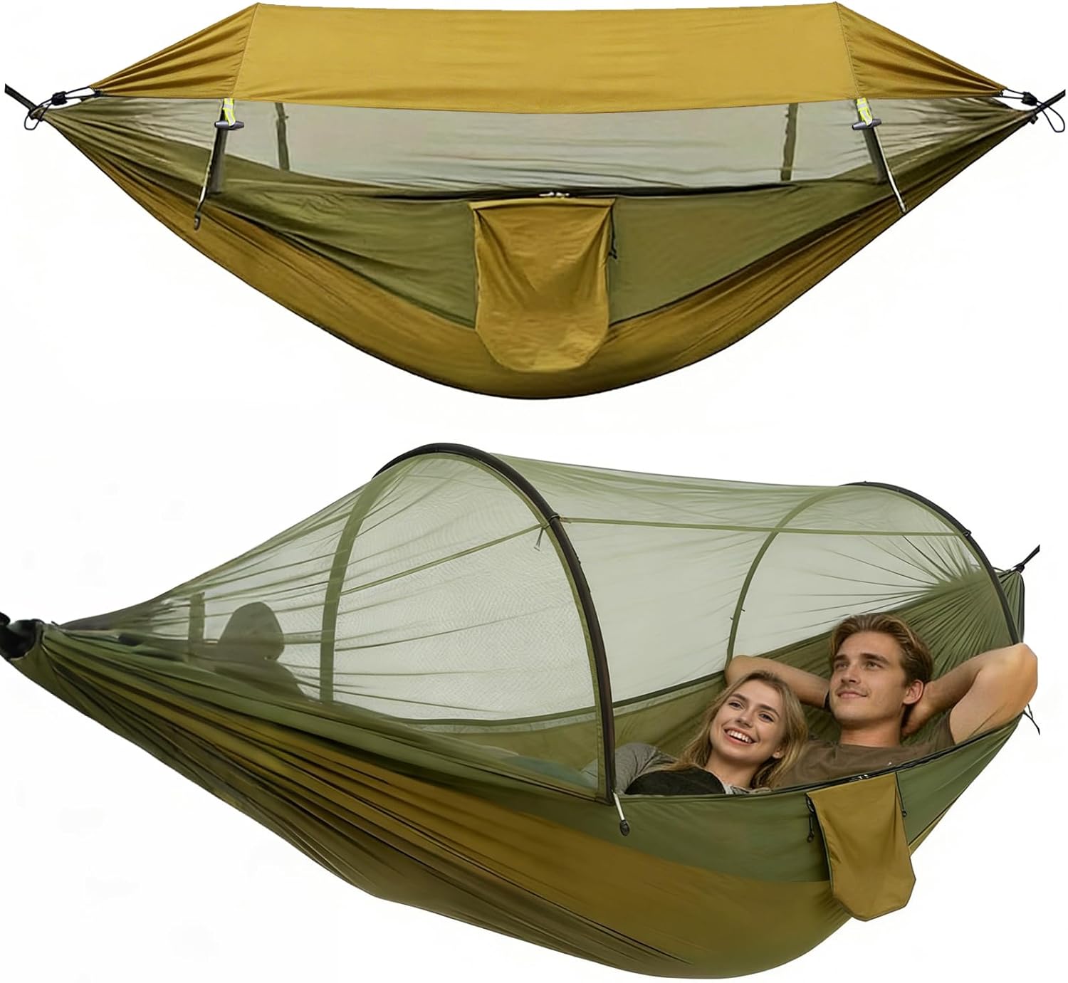 Camping Hammock Tent with Mosquito Net & Sunshade, 3-in-1 Lightweight Double Hammock for 2 Person, Portable Bivvy Ground Tent with Tree Straps for Backpacking, Hiking, Outdoor Travel (Canopy)