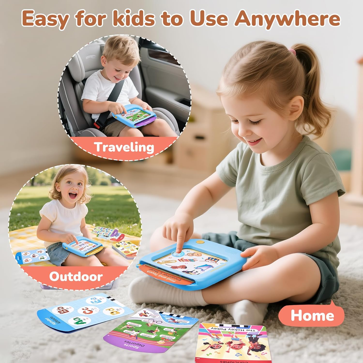 JoyCat Bilingual Kids Learning Tablet, 106 Pages Spanish & English Talking Cards with 20 Interactive Games, Montessori Toy for Alphabet, Words, Numbers, Colors & Songs, Learning Gifts for Toddler 2-6