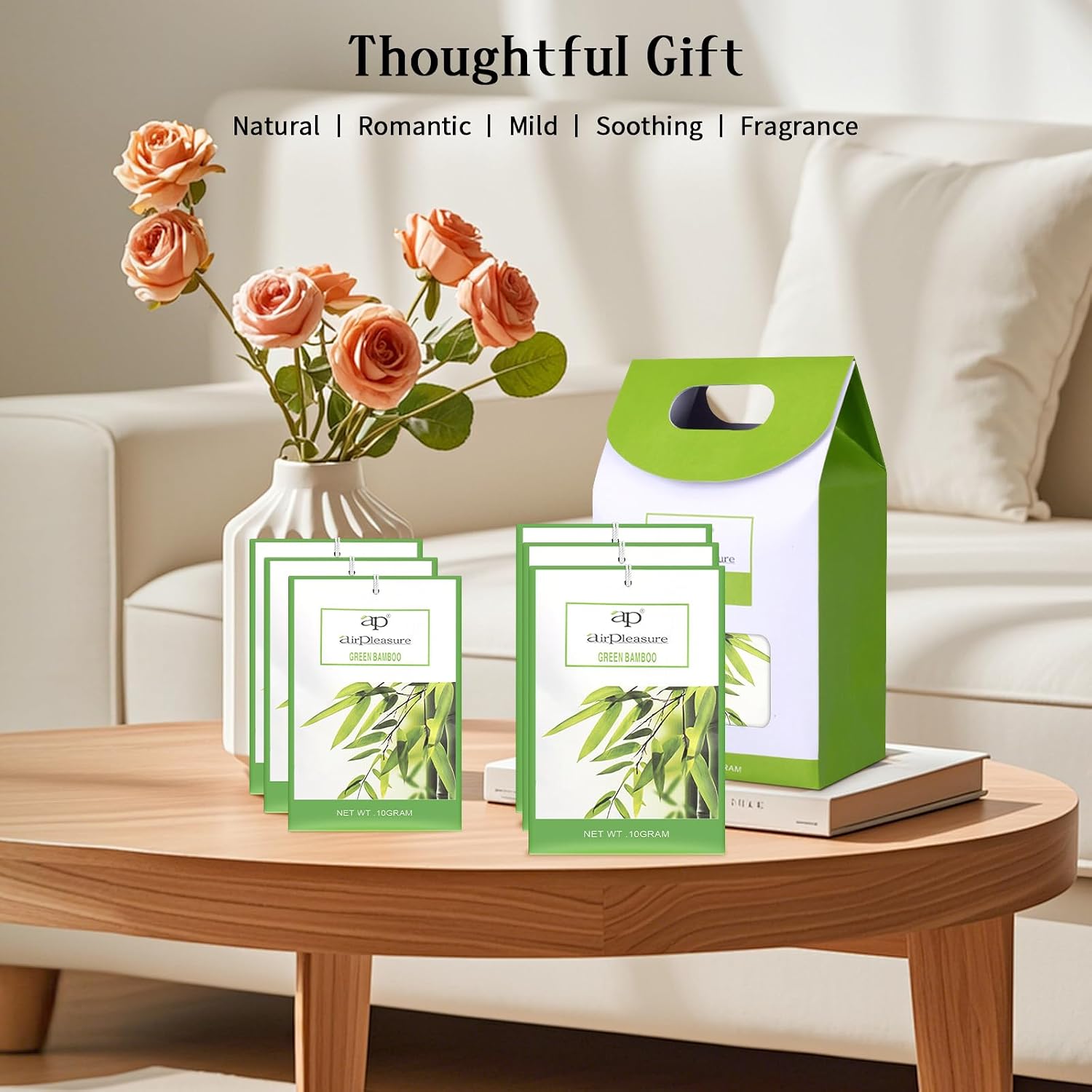 Green Bamboo Scented Sachets Bag 6 Pack for Drawer & Closet, Long-Lasting Sachets Bag Wardrobe Freshener, Drawer Deodorizer Fresh Scents Home Fragrance Air Freshener Bags for Home Room