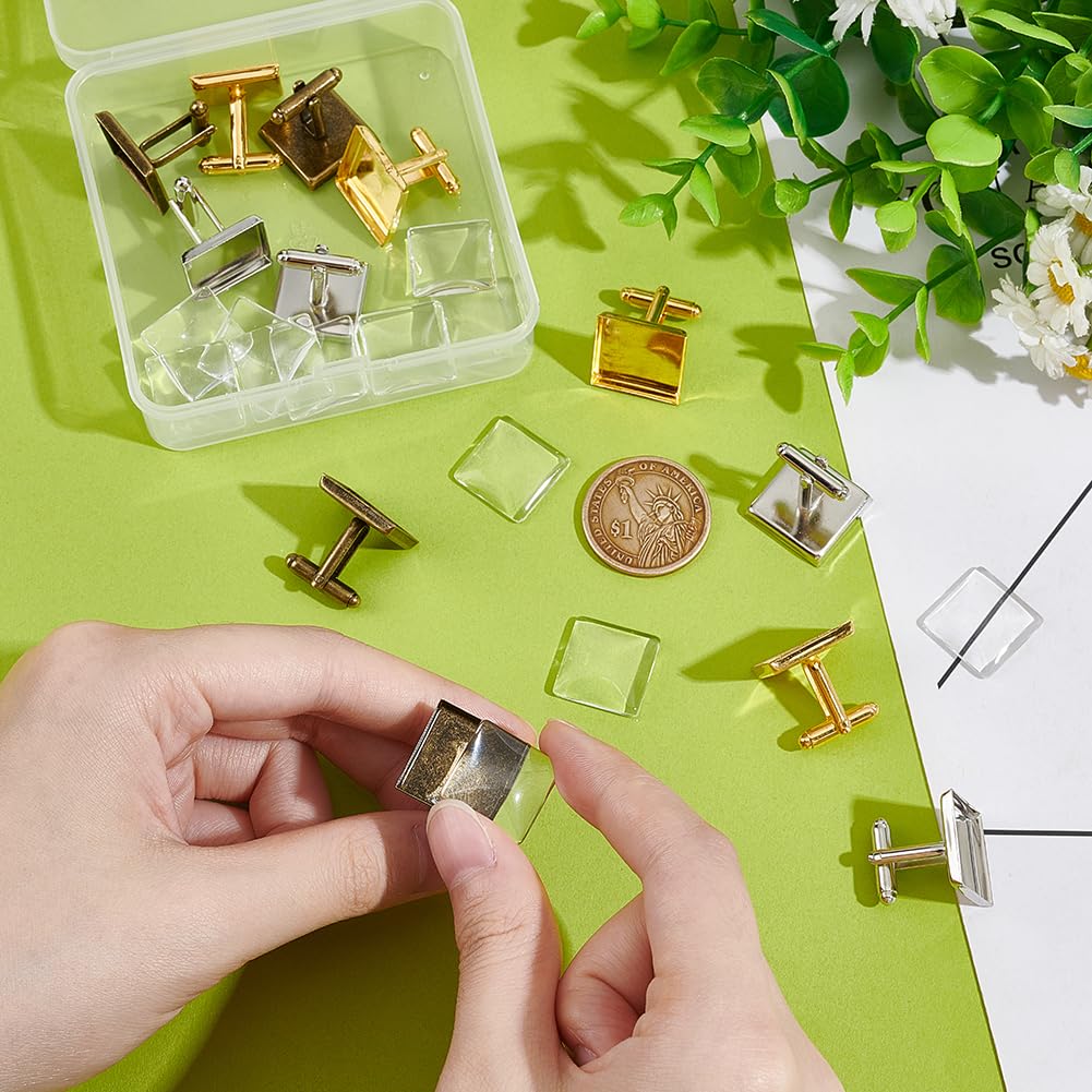 UNICRAFTALE 3 Colors 12 Sets Square Blank Cufflinks DIY Blank Square Brass Cufflinks Making Kit Golden Cabochon Cufflink Settings Square Cuff Button for Men Jewelry Making DIY Crafts - Image 4