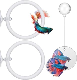 2 PCS Betta Fish Exercise Ring, 2 Exercise Training Ring and 1 Fish Mirror with Balls Betta Enrichment Toys with Suction Cup for Small Medium Fishes Bettas Aquarium, White