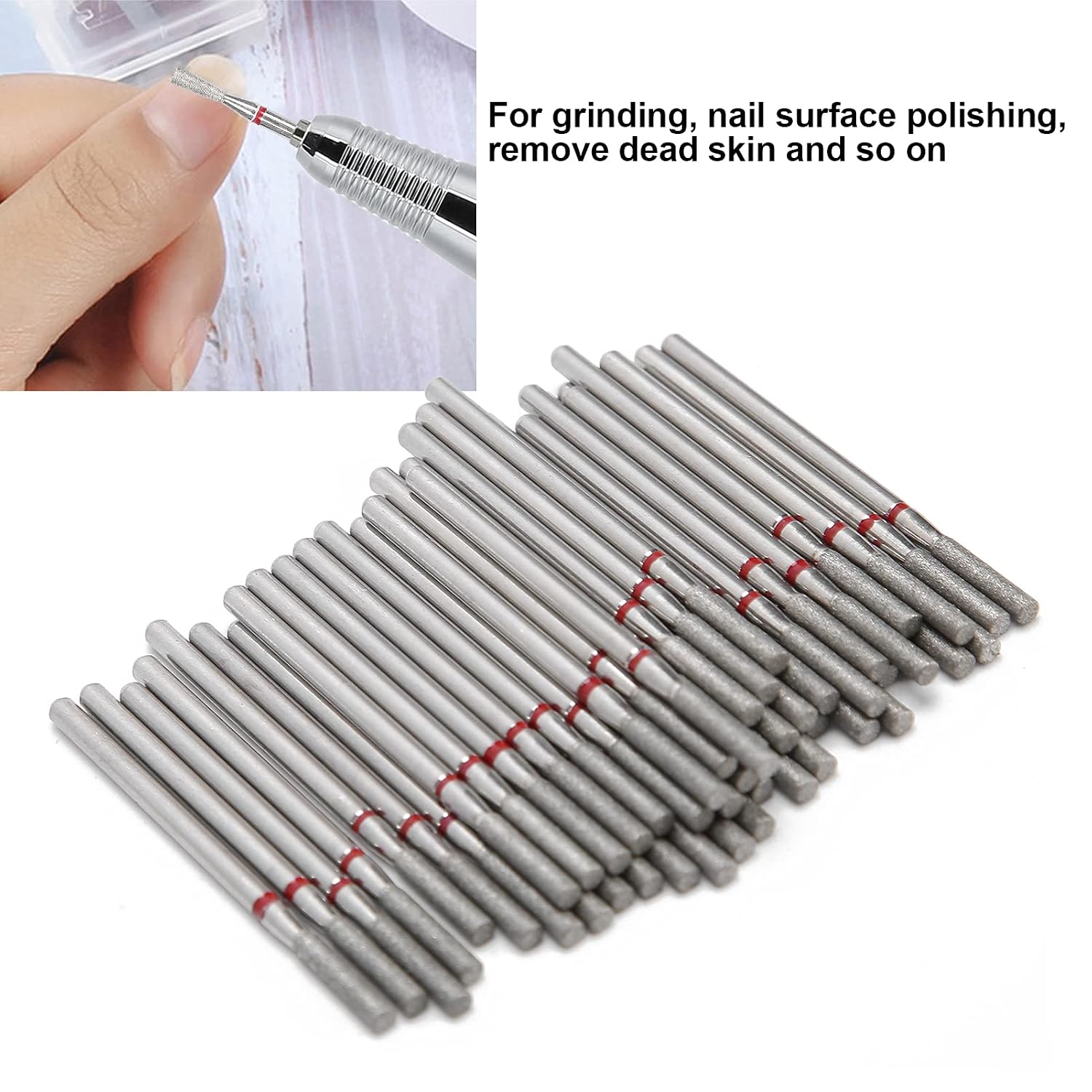 Practical Nail Drill Bits, 50Pcs Nail Polishing Grind Head Replacement Accessory Manicure Tool For Acrylic Gel Nails Cuticle Clean Pedicure (F2-2.35mm)