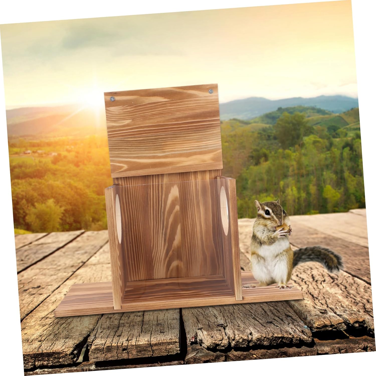 Kisangel Outdoor Squirrel Feeder Durable Hanging Squirrel Feeding House for Gardens Attract Wildlife Easy to Clean Natural Material