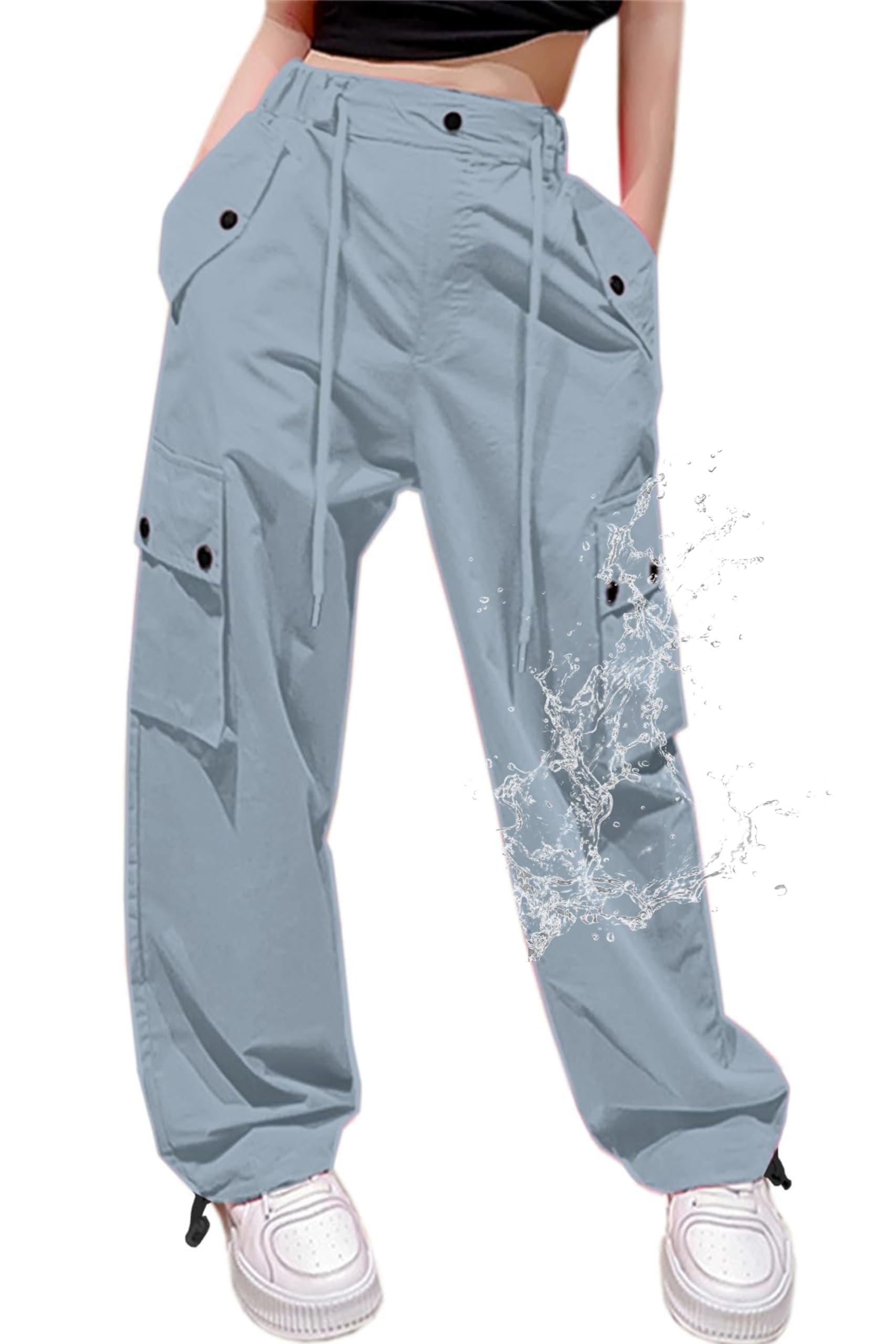 Cromoncent Cargo Pants Girls &amp; Women Parachute Pants Y2K Baggy Rave Clothes Waterproof with Pockets, 6 Years - 3XL