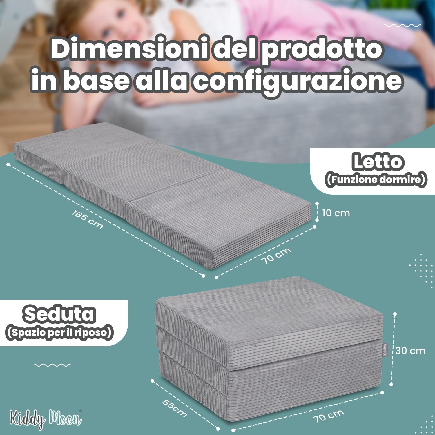 KiddyMoon Materasso Per Bambini Fatto Di Schiuma Bed Materassino Pieghevole Pouf Per Bambini Sleepover Materassi Per Camerette, Viola