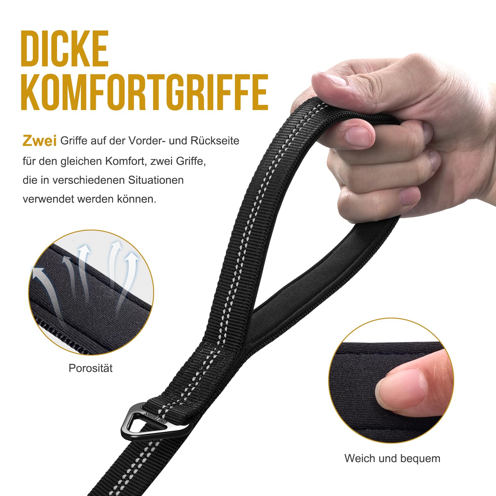 OneTigris Smycz dla Psa 152-188 cm, Bungee Jumping Design z Metalowym Klipsem i 2 Miękkimi Wyściółkami, Odblaskowa Nylonowa, dla Średnich i Dużych Psów, Czarna