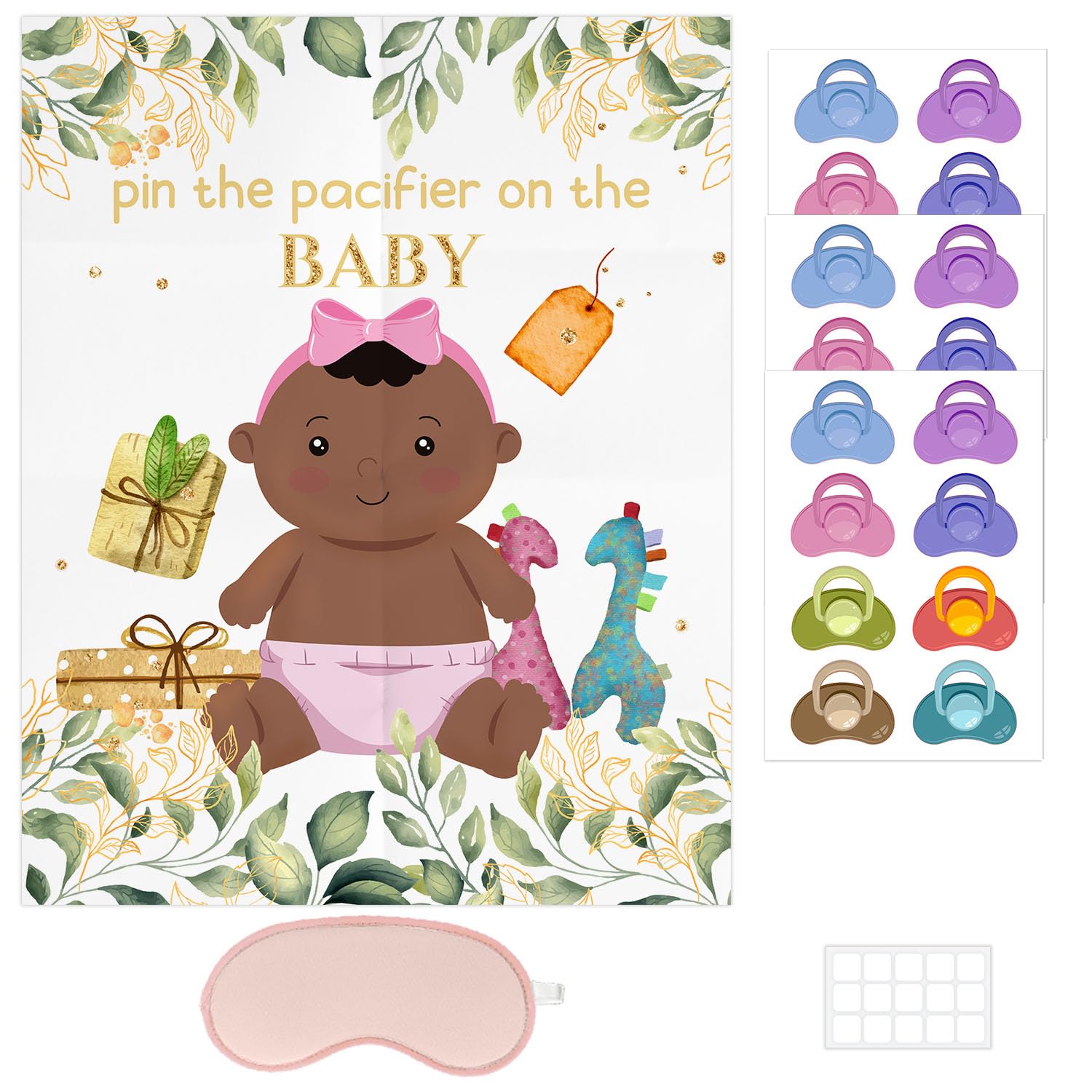 Guawubiang Baby Shower Party Set, Pin The Pacifier on The Baby Poster with 24Pcs Pacifier Stickers, Sage Green Decor Baby Shower Game Supplies, Suitable for Girls Birthday Party Supplies, White