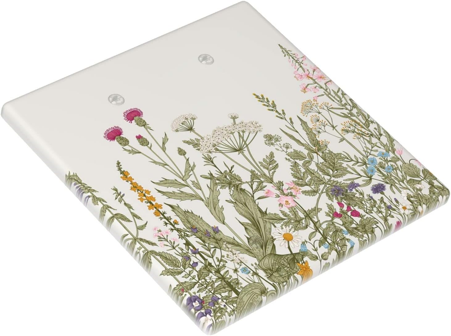 Wild Flower Blank Wall Plate 2 Gang No Device Double Blank Switch Plate Outlet Covers, Vintage Floral Decorative Light Switch Cover for Wall Decor, 4.5 x 4.5 Inch