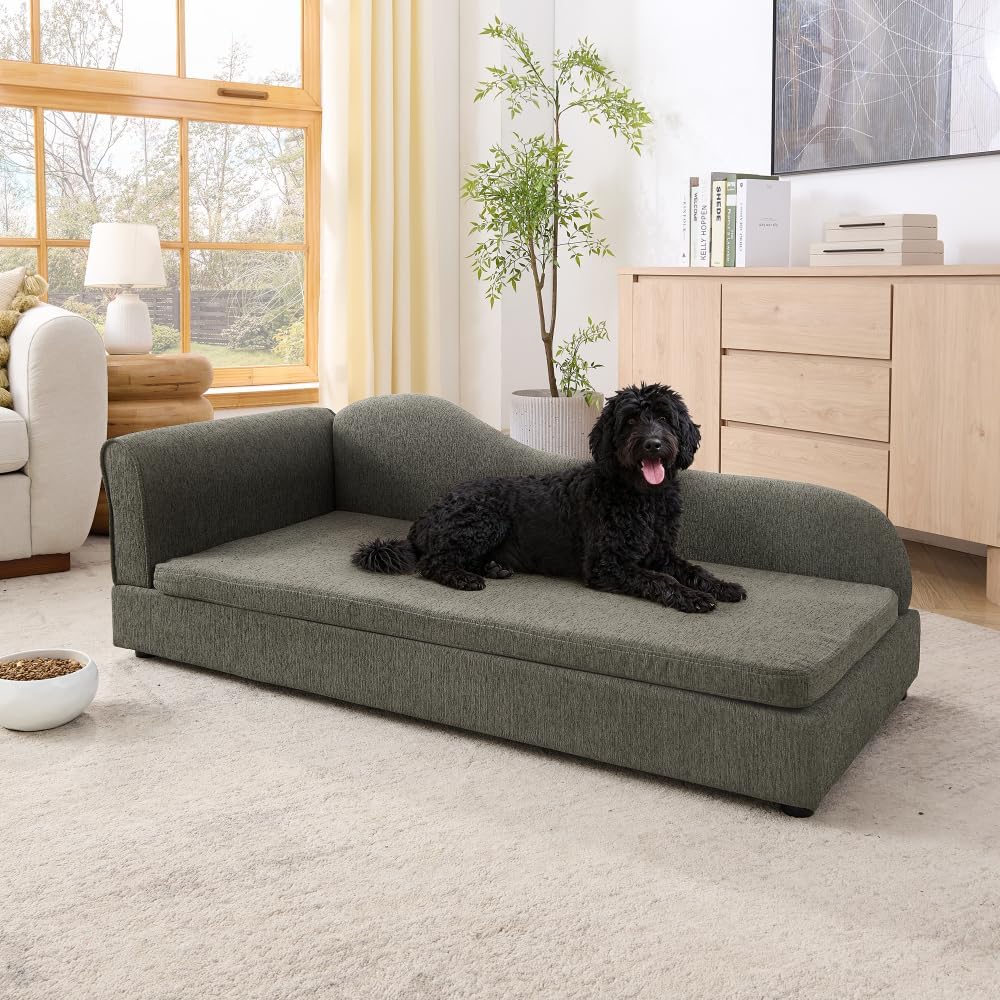 Premium Pet Sofa for Medium to Large Dogs – Modern Wave-Back Design, Soft Cushioned Support, Breathable Linen-Like Fabric & Stable Low-Profile Base