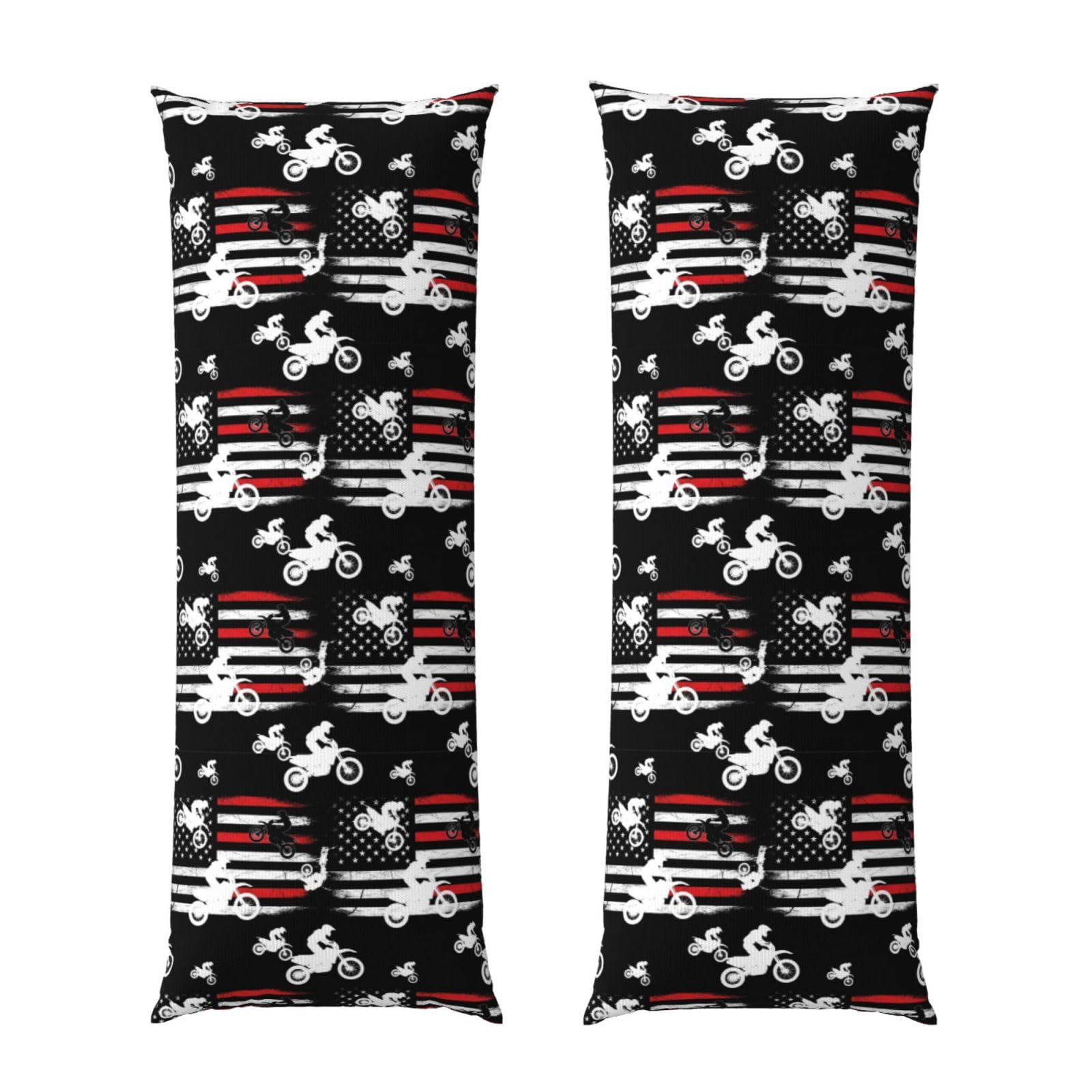Long Pillowcase 20x54, Motorcycle Dirt Bike Thin Red Line American Flag Black, Soft Velvet Pillow Cover with Hidden Zipper, Plush Cushion Protector for Bedroom Sofa Couch Sleeping