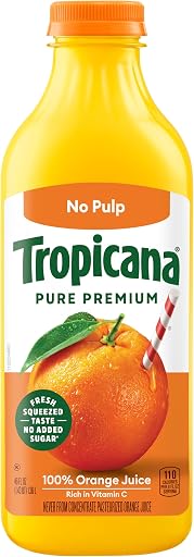 Tropicana Pure Premium 100% Orange Juice Original, No Pulp, 46 fl oz bottle | 100% Orange Juice Never From Concentrate, No Artificial Flavors, Colors or Preservatives, No Added Sugars